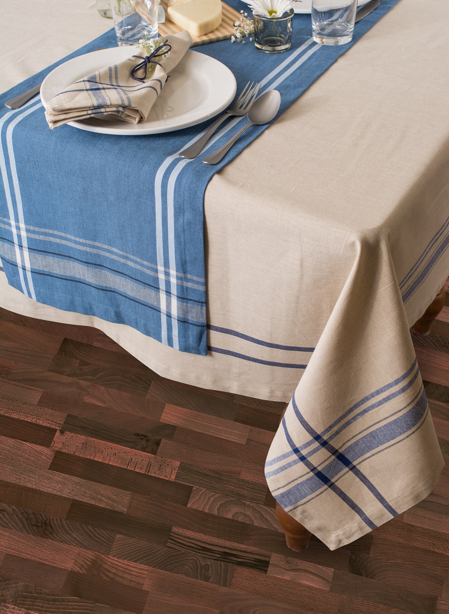 DII Nautical Blue French Stripe Tablecloth Fabric Tablecloths Michaels