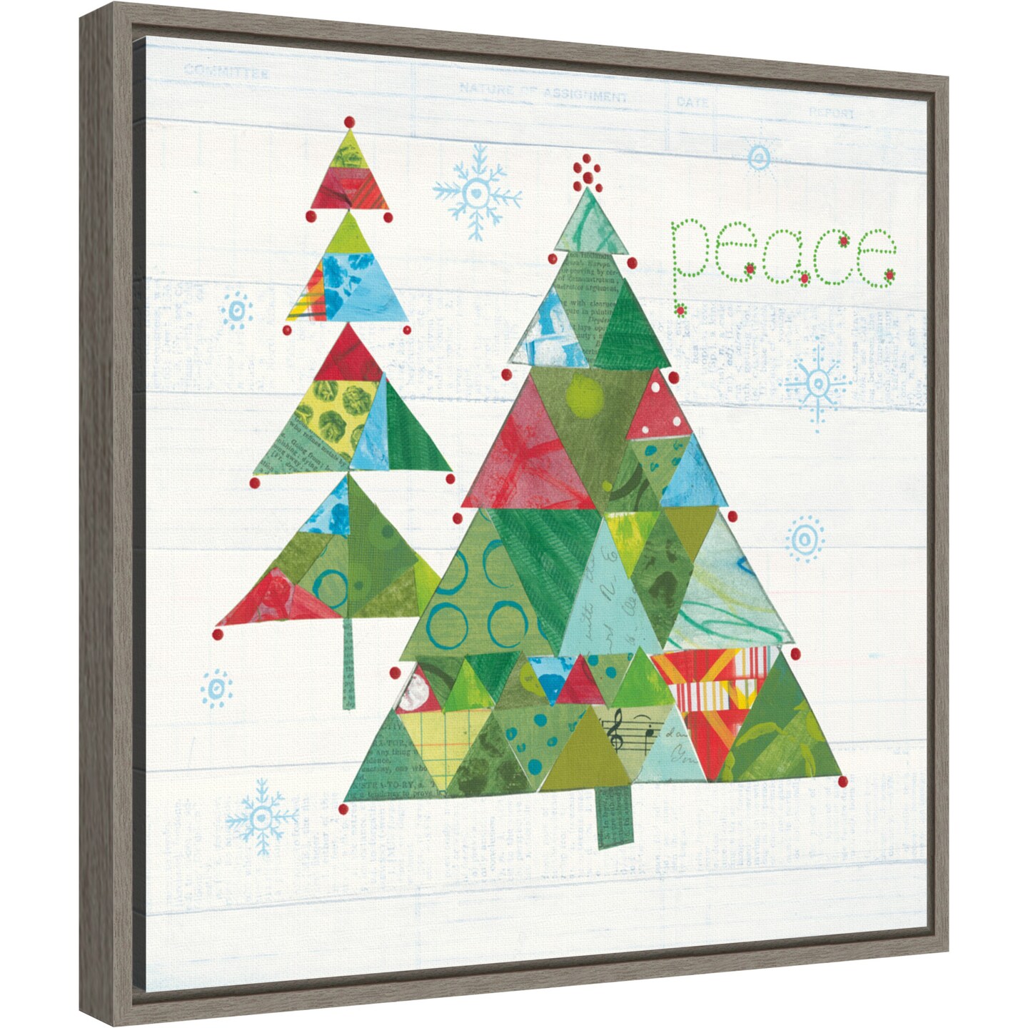 Christmas Patchwork IV (Tree) by Courtney Prahl 16-in. W x 16-in. H. Canvas Wall Art Print Framed in Grey