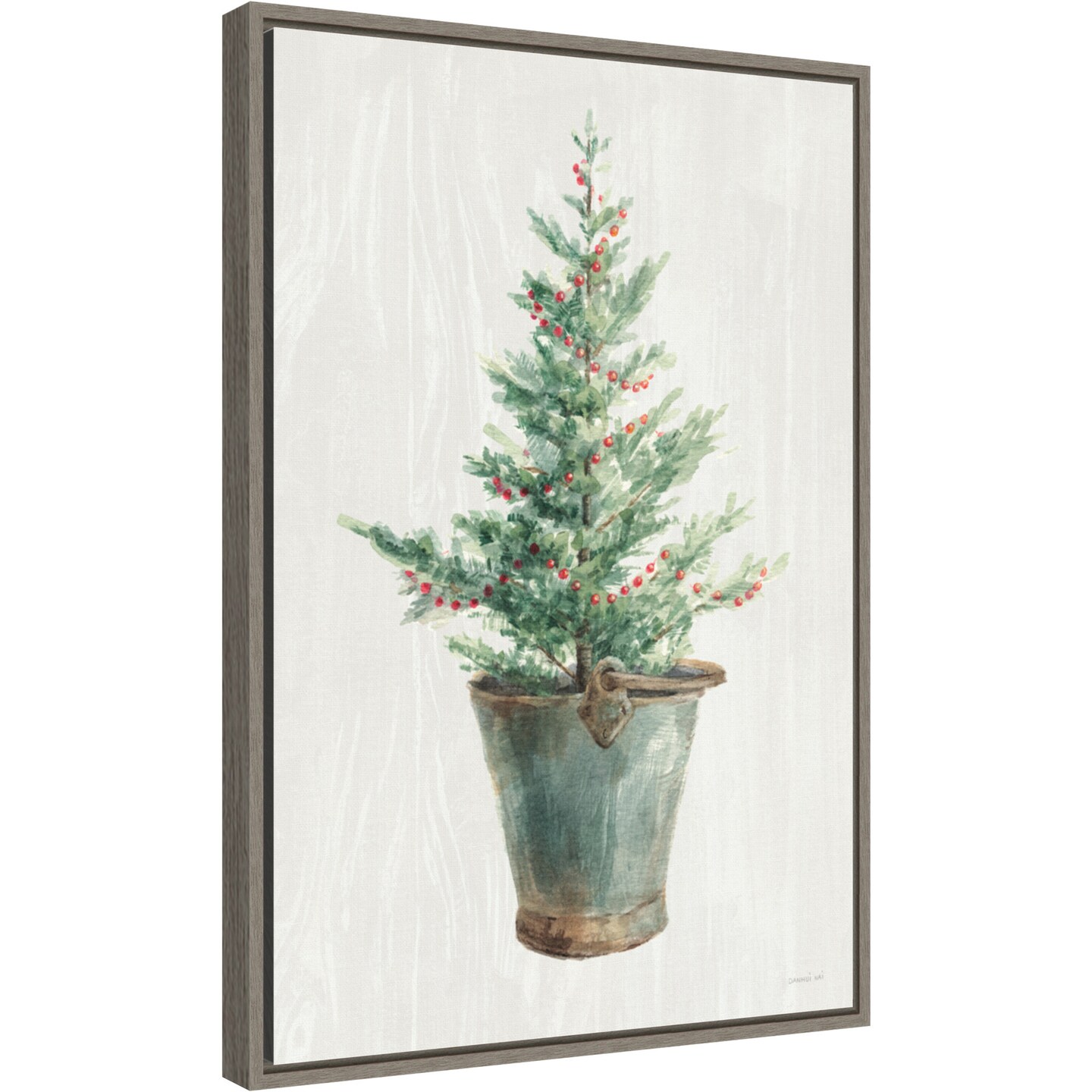 White and Bright Christmas Tree I by Danhui Nai 16-in. W x 23-in. H. Canvas Wall Art Print Framed in Grey