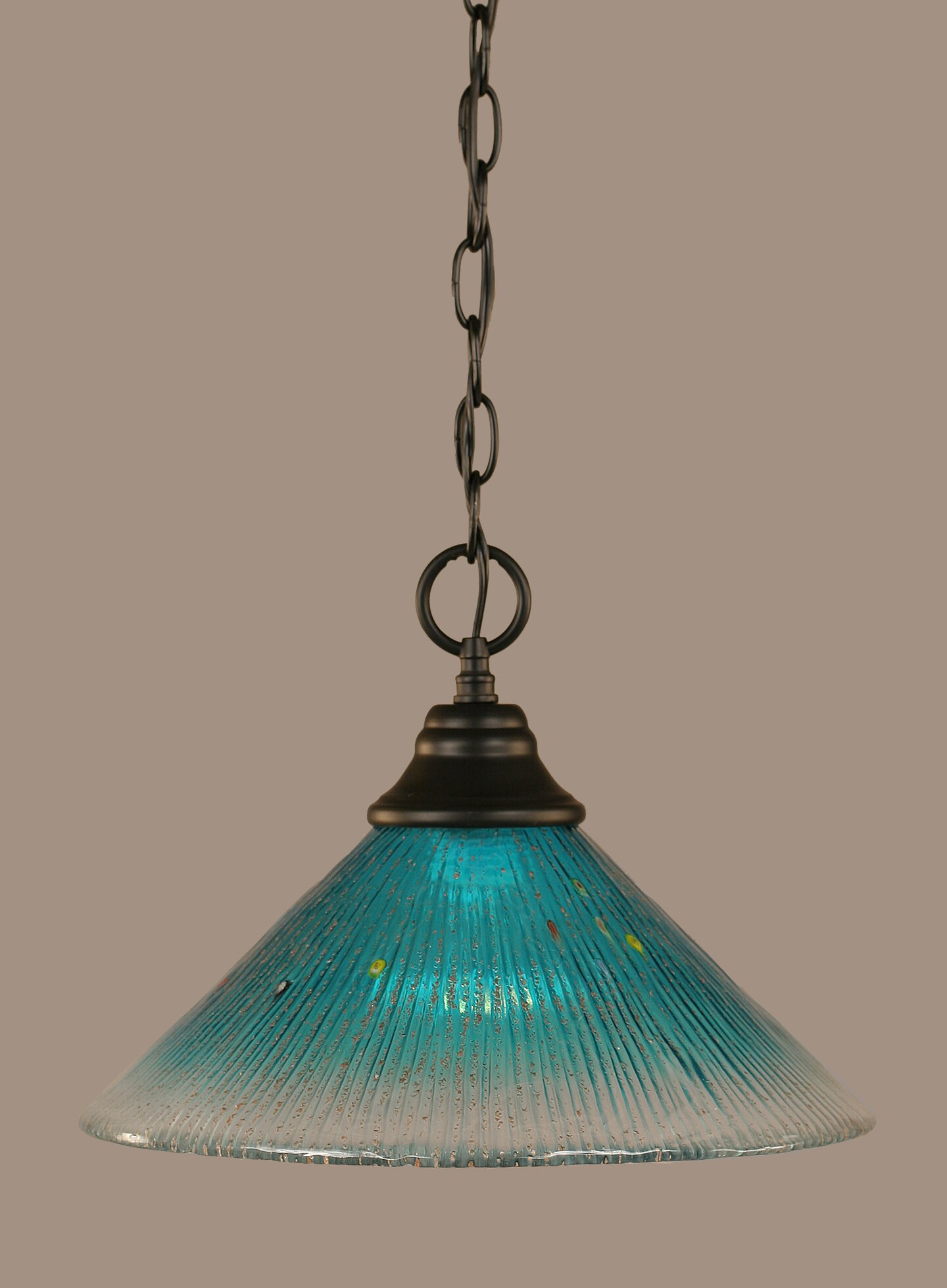 Chain Hung Pendant Shown In Matte Black Finish With 12 Teal Crystal Glass