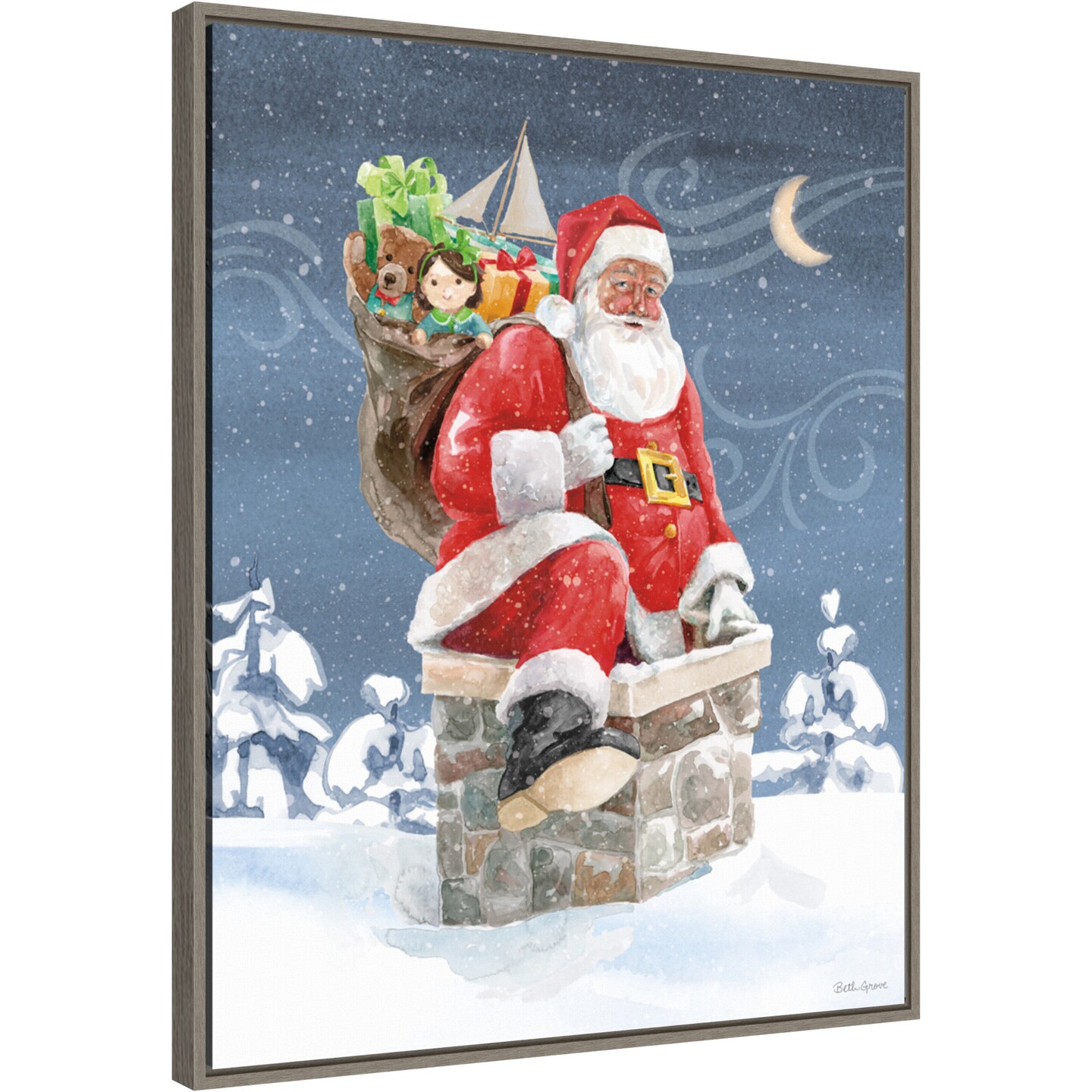Santas List II by Beth Grove 23-in. W x 28-in. H. Canvas Wall Art Print Framed in Grey