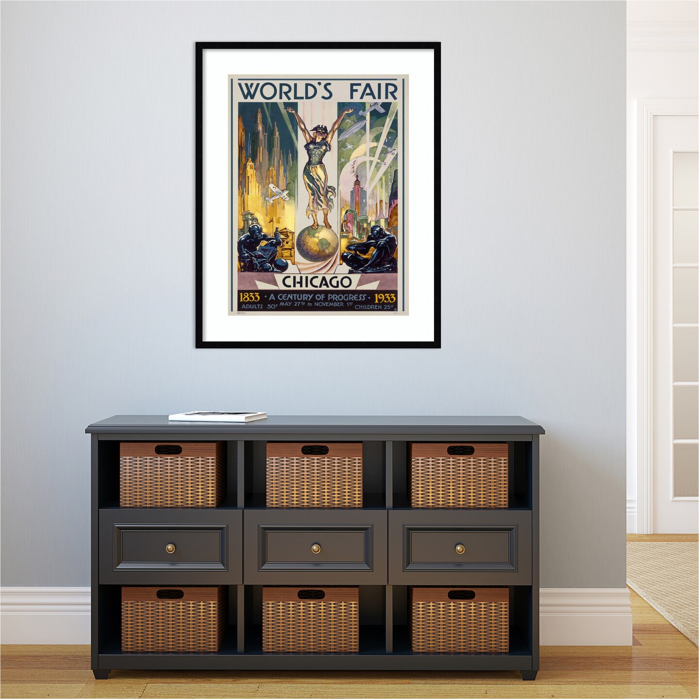Chicago Worlds Fair 1933 by Glen C. Sheffer Wood Framed Wall Art Print