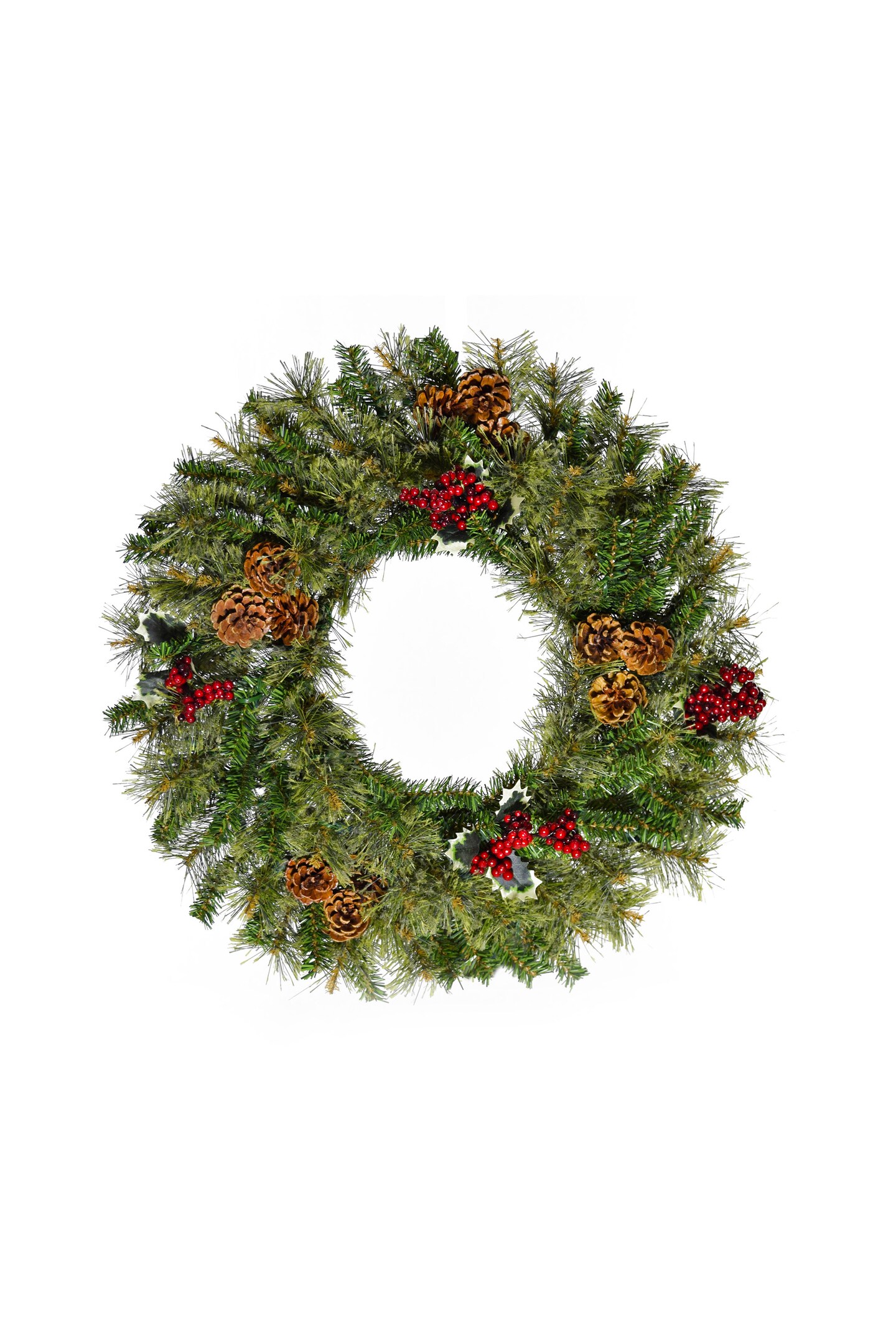 Perfect Holiday 24&#x22; Cheyenne Pine Wreath With Pine Cones And Red Berry Clusters