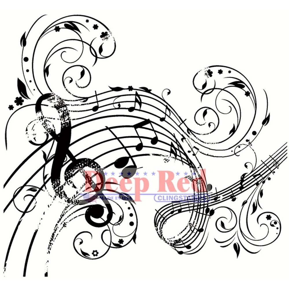 Deep Red Stamps Music Swirl Rubber Stamp 3 x 3.1 inches