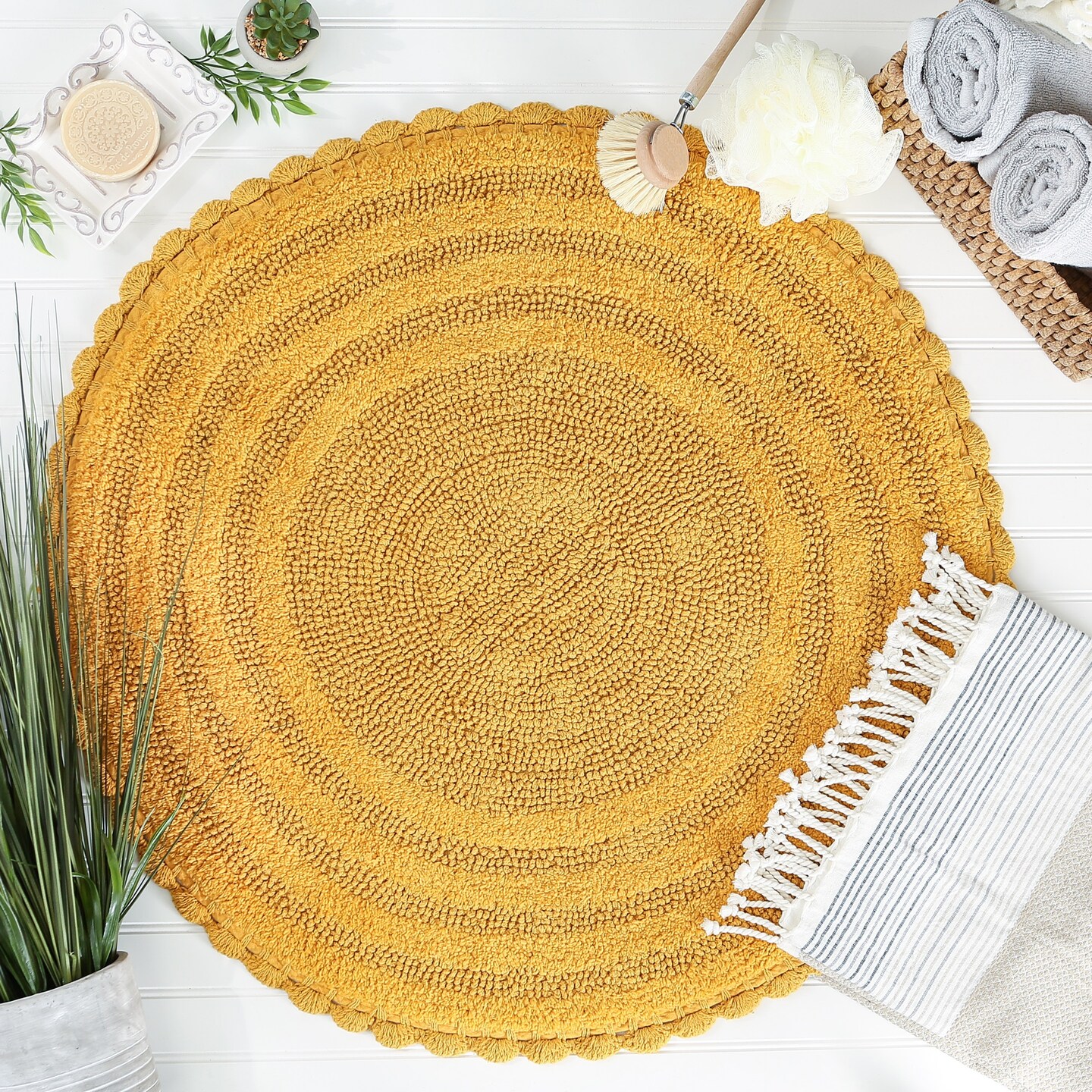 DII Honey Gold Round Crochet Bath Mat Michaels