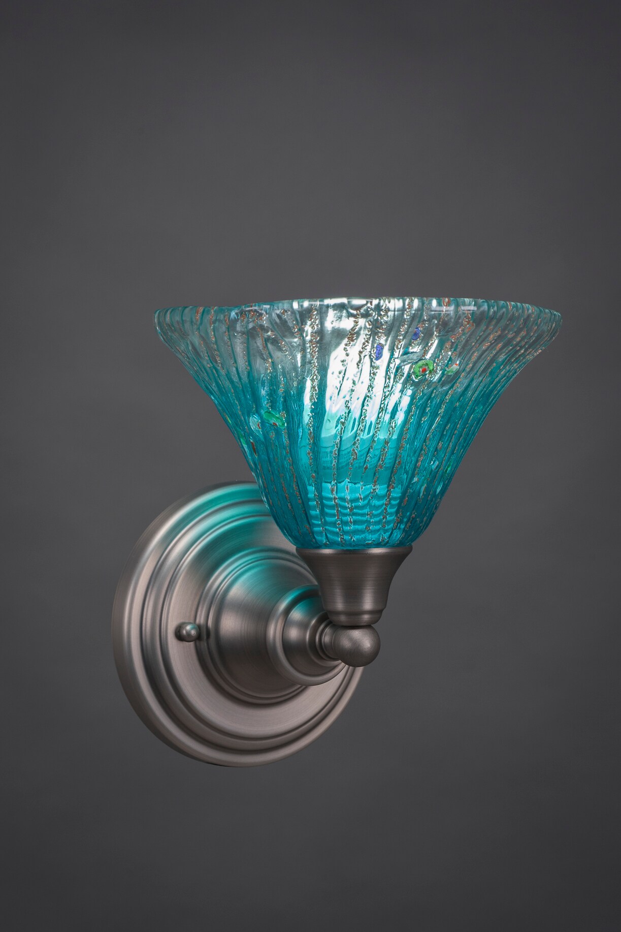 Wall Sconce Shown In Brushed Nickel Finish With 7 Teal Crystal Glass