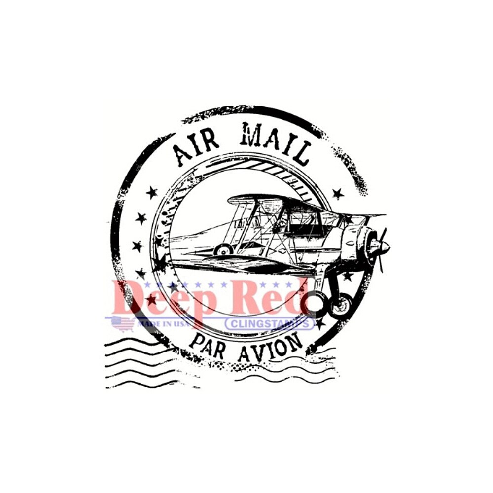 Deep Red Stamps Airmail Postmark Rubber Cling Stamp 2 x 2 inches