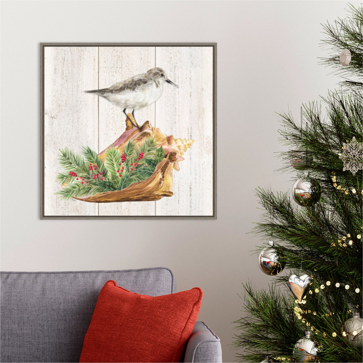 Christmas on the Coast III by Tara Reed 22-in. W x 22-in. H. Canvas Wall Art Print Framed in Grey