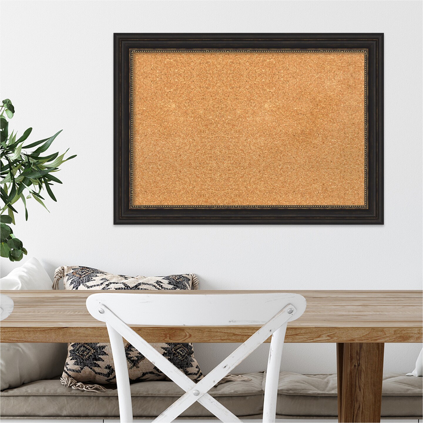 Cork Board, Accent Bronze Narrow Frame - Bulletin Board, Organization Board, Pin Board