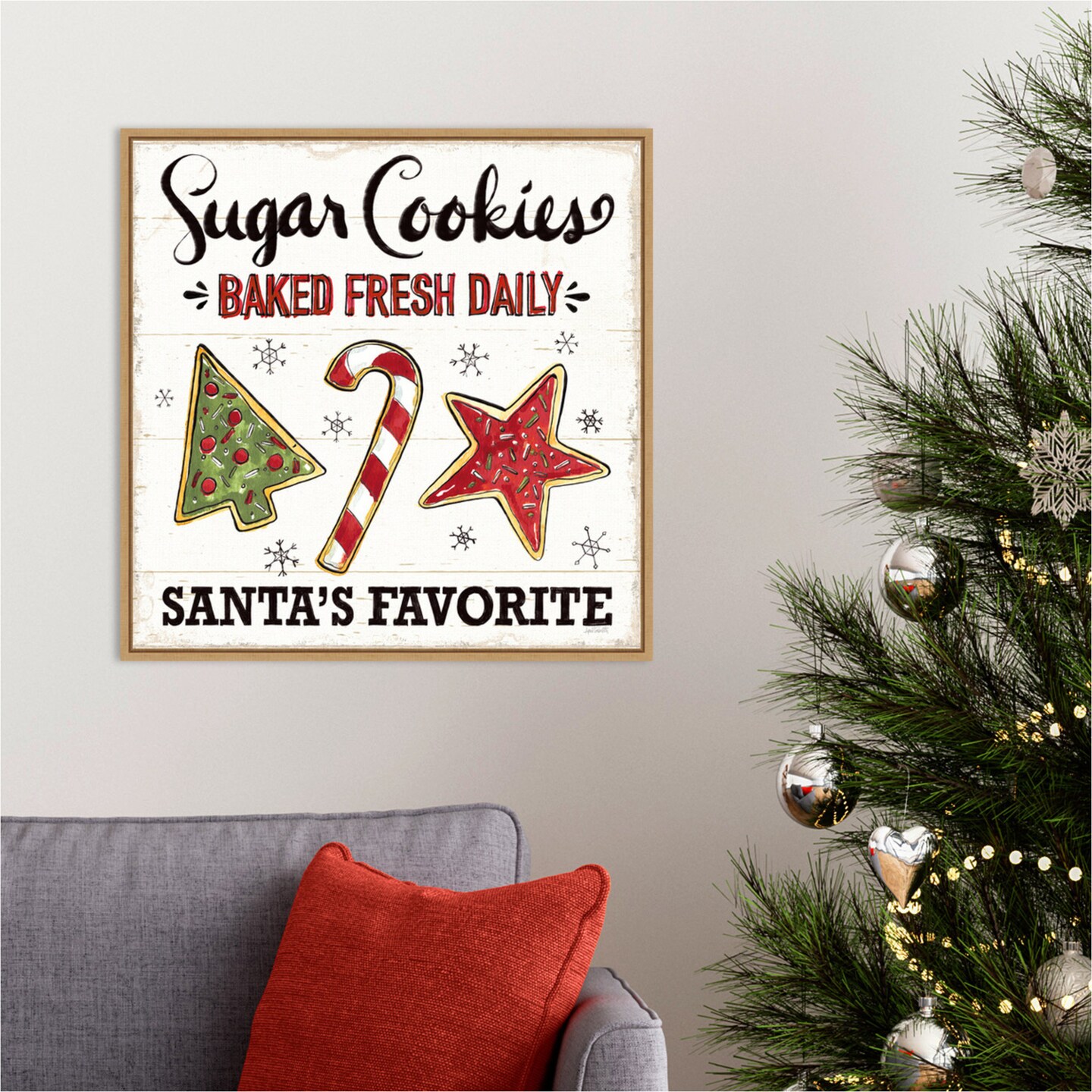 Christmas Treats II by Anne Tavoletti 22-in. W x 22-in. H. Canvas Wall Art Print Framed in Natural