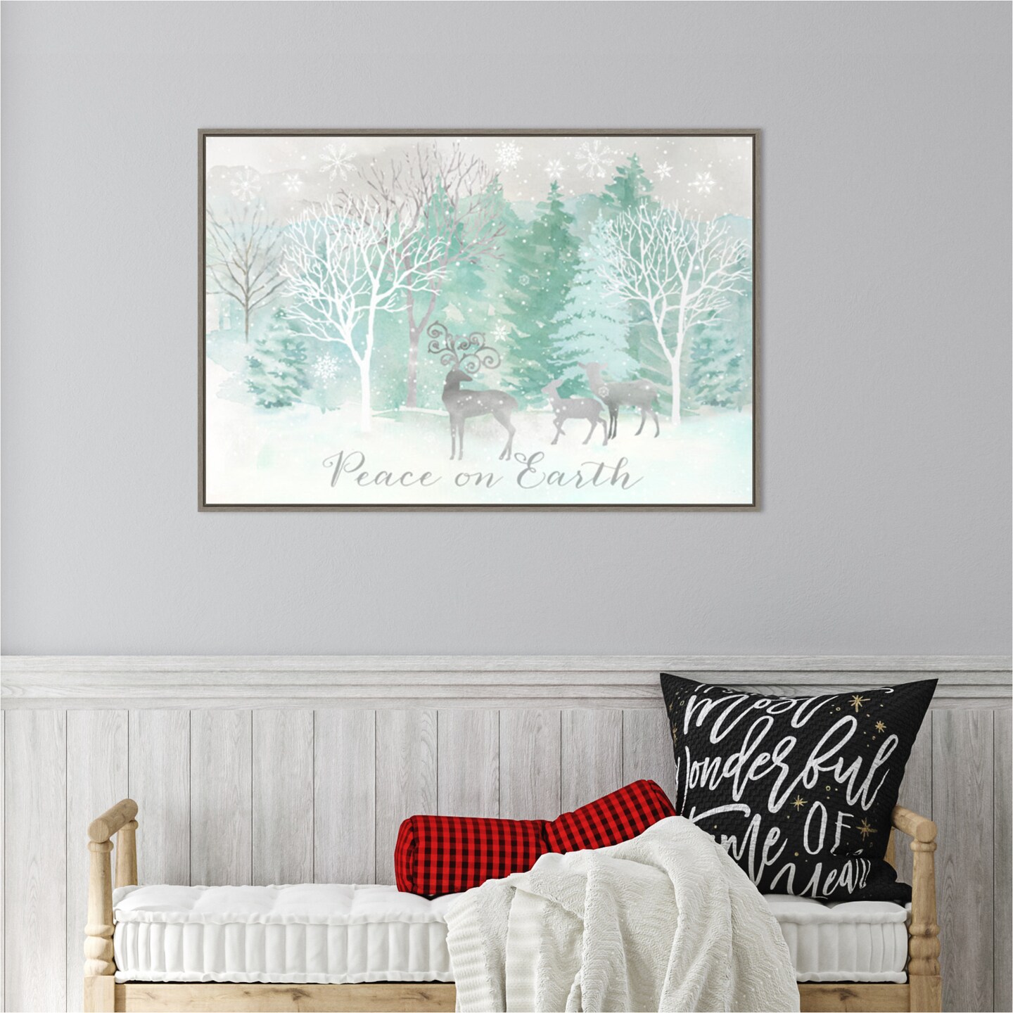 Peace on Earth Silver landscape by Cynthia Coulter 33-in. W x 23-in. H. Canvas Wall Art Print Framed in Grey