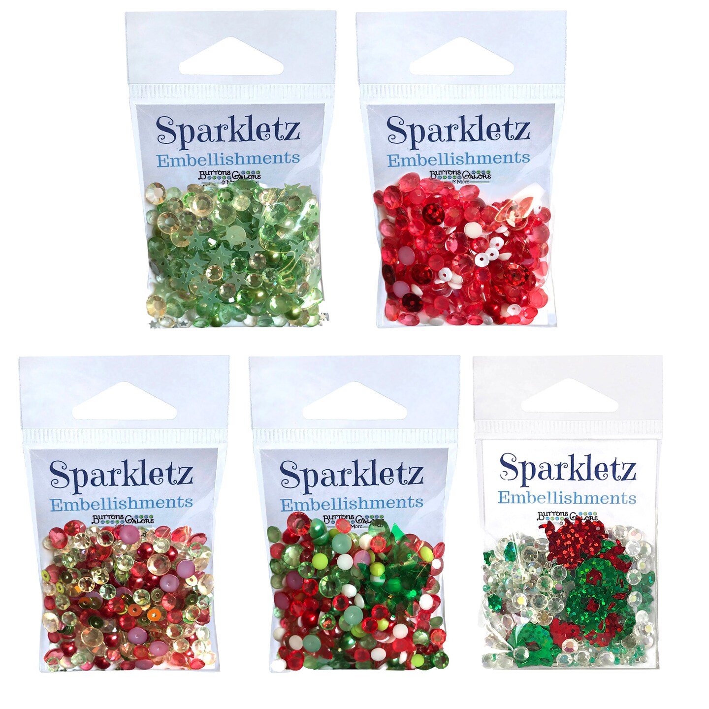 Buttons Galore Sparkletz&#xAE; Embellishments Bundle Iridescent Diamonds, Half Pearls, Sequins &#x26; Seed Beads- Christmas 50 Grams