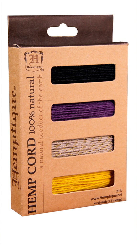 Hemptique 1mm #20 Hemp Cord 4-Pack Mini Spools Eco Friendly Sustainable Naturally Grown Jewelry Bracelet Making Paper Crafting Scrapbooking Bookbinding Mixed Media Crocheting Macrame Seasonal Holiday Gift Wrapping Outdoor Gardening