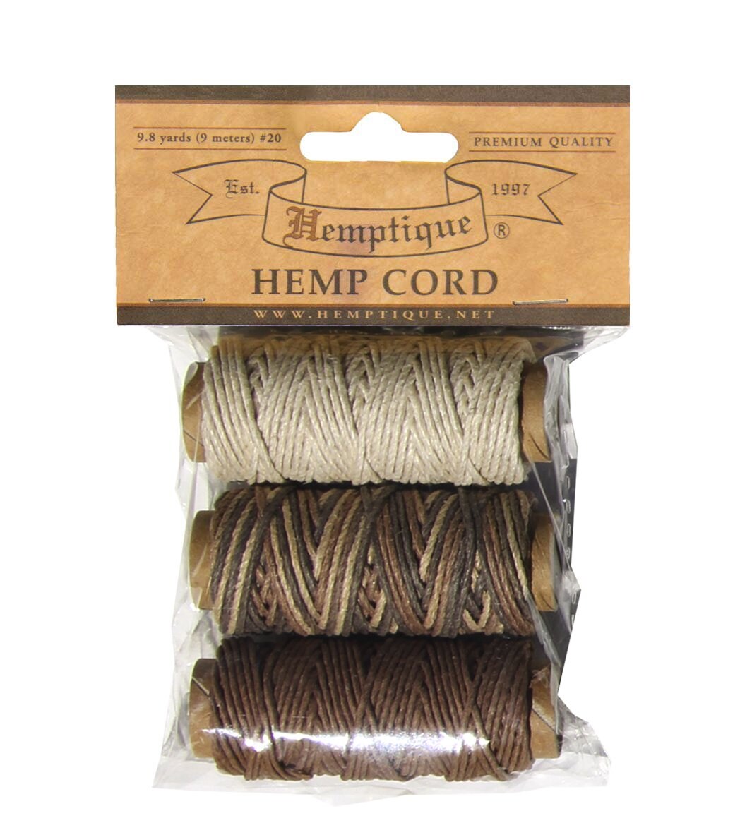 Hemptique 3pc Hemp Cord Mini Spool Bag Set Eco Friendly Sustainable Naturally Grown Jewelry Bracelet Making Paper Crafting Scrapbooking Bookbinding Mixed Media Crocheting Macrame Seasonal Holiday Gift Wrapping Outdoor Gardening