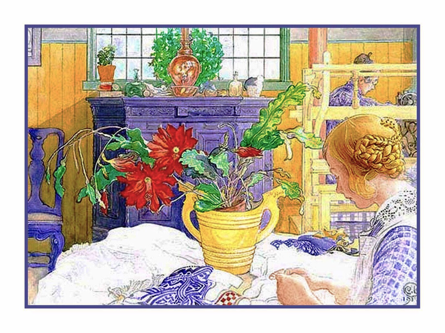 Swedish Carl Larsson's Seamstress Sewing Kitchen Counted Cross Stitch Pattern