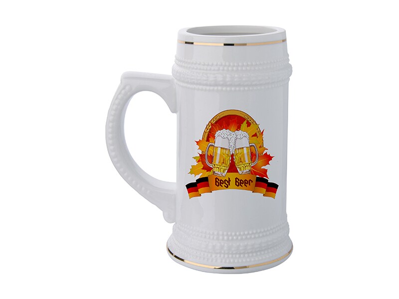 22 oz. Ceramic Sublimation Beer Stein with Gold Trim