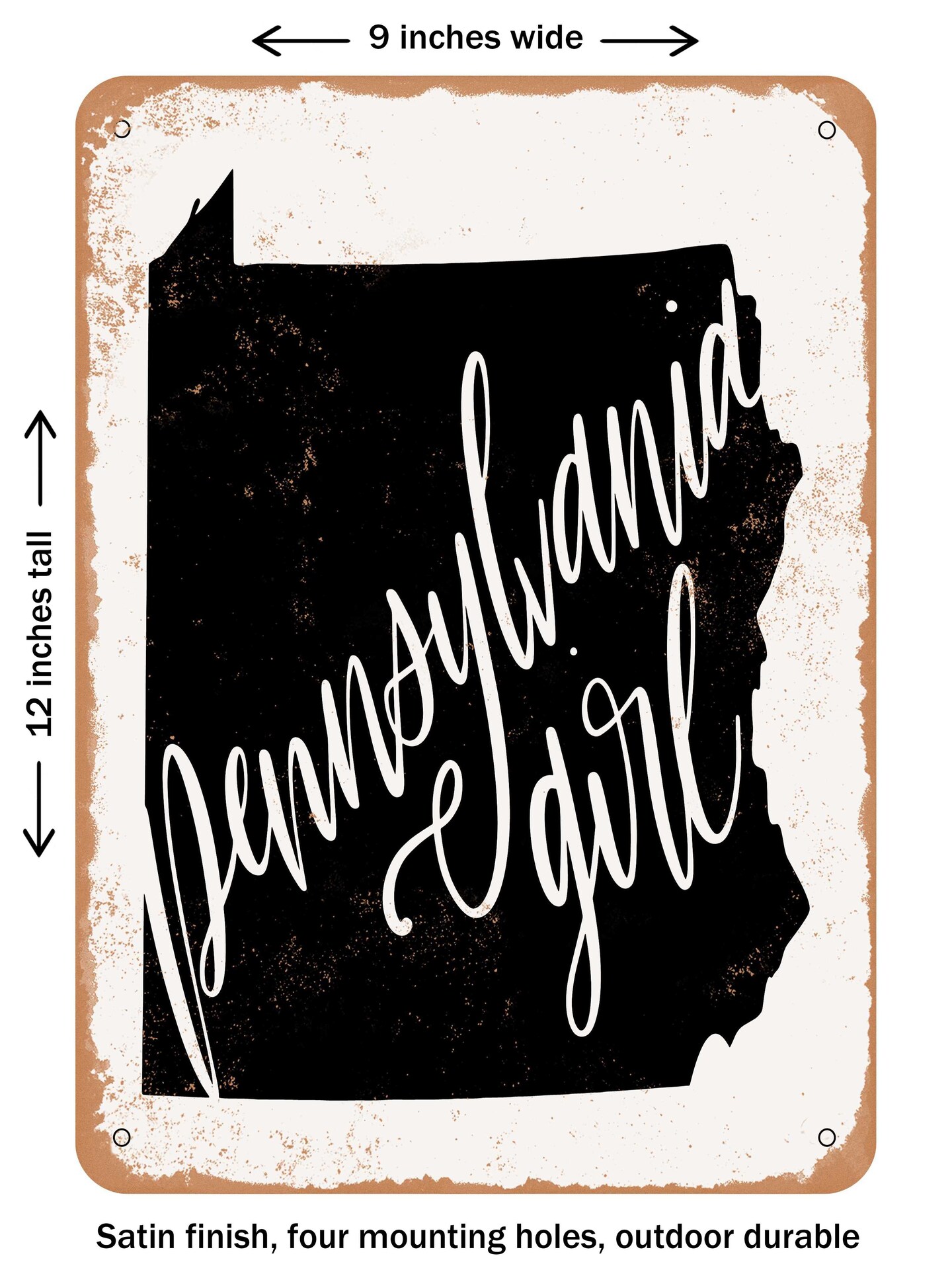 Decorative Metal Sign Pennsylvania Girl Vintage Rusty Look Michaels 0706