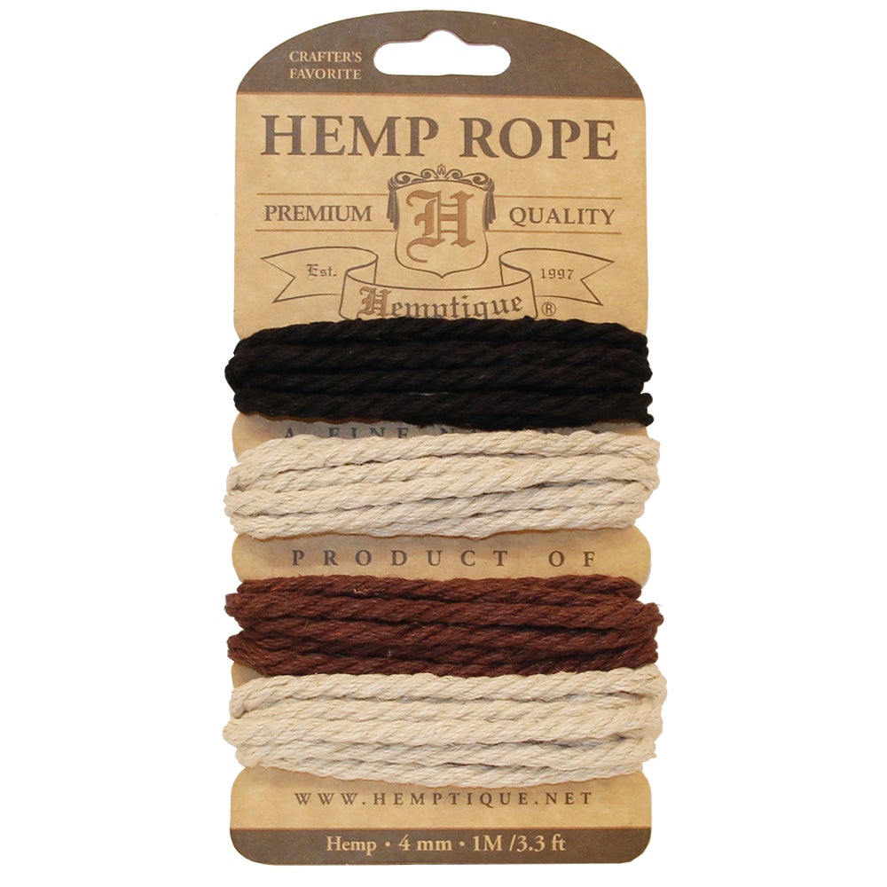 Hemptique 4mm Twisted Hemp Rope Cards Eco Friendly Sustainable Naturally Grown Jewelry Bracelet Making Paper Crafting Scrapbooking Bookbinding Mixed Media Crocheting Macrame Seasonal Holiday Gift Wrapping Outdoor Gardening