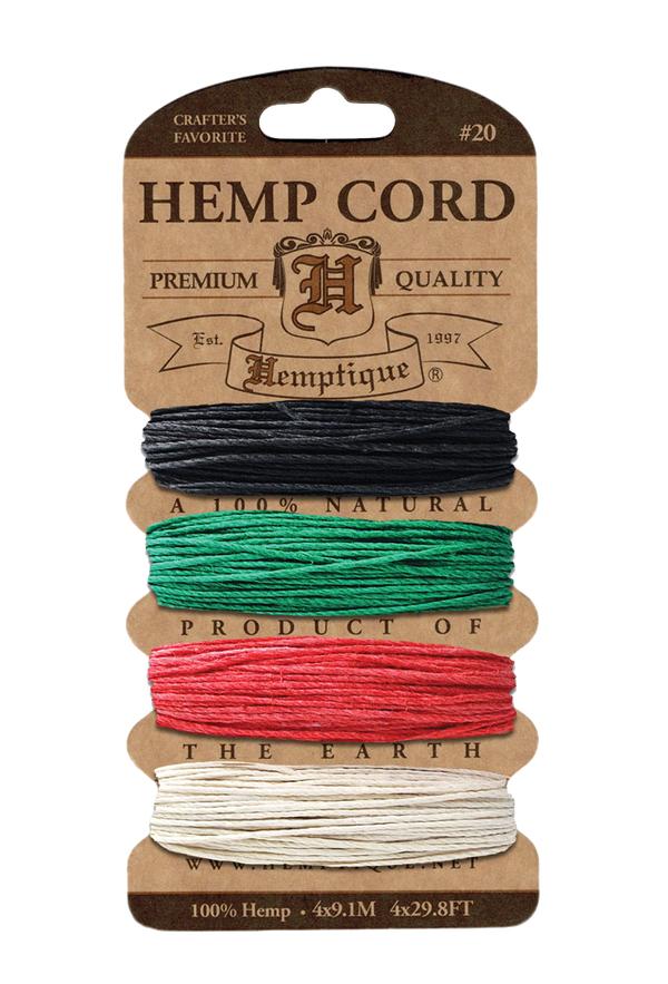 Hemptique 1mm #20 Hemp Cord Card Set Eco Friendly Sustainable Naturally Grown Jewelry Bracelet Making Paper Crafting Scrapbooking Bookbinding Mixed Media Crocheting Macrame Seasonal Holiday Gift Wrapping Outdoor Gardening