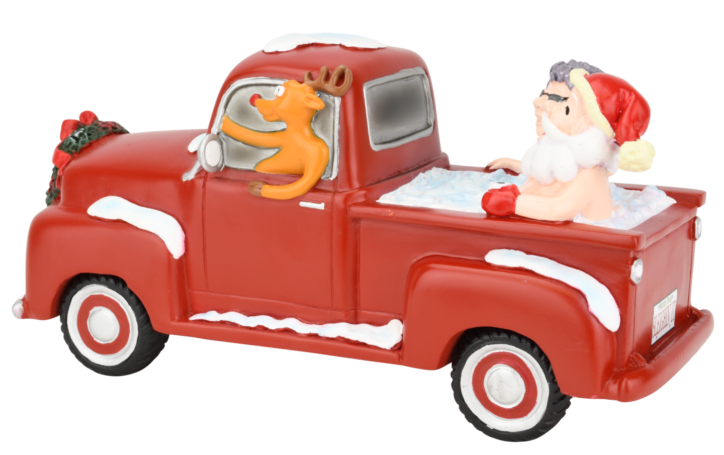 Santa and Mrs. Claus Partying Pickup Truck &#x27;Hillbilly&#x27; Hot Tub 8&#x22; Decoration Figurine