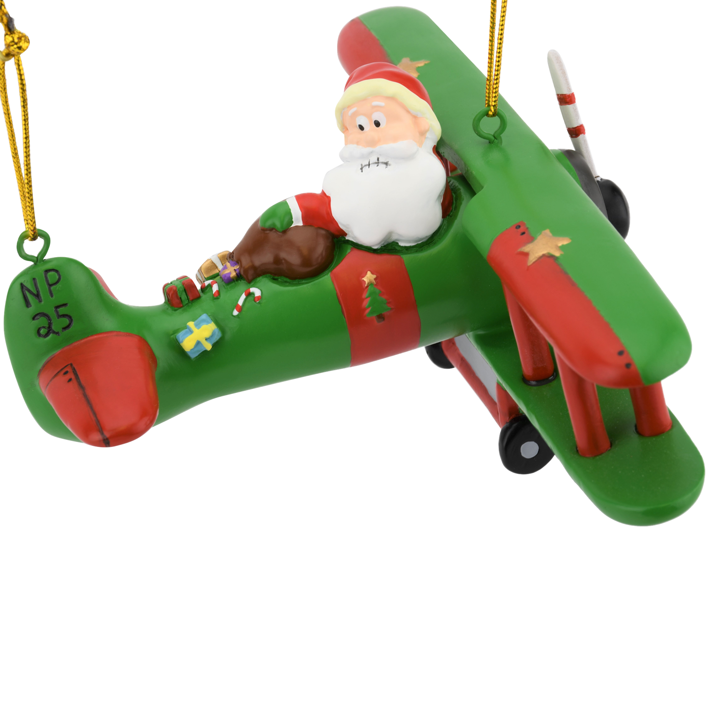 Large 6" Funny Aviator Santa Flying Plane Losing Presents Ornament