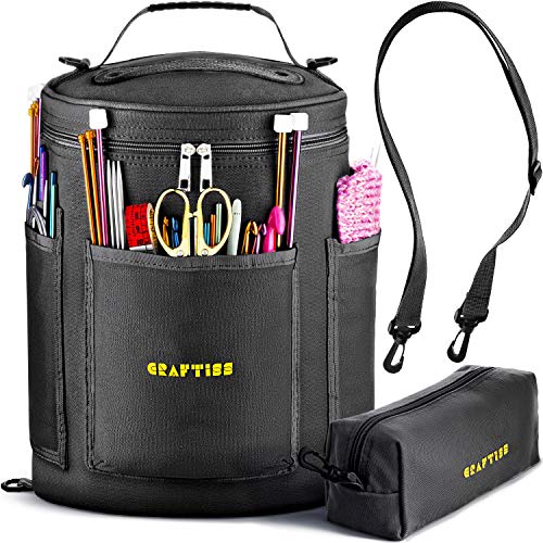 CRAFTISS Black Yarn Storage Bag - Tote Yarn Bag, Durable Knitting and Crochet Organizer with Needle Case