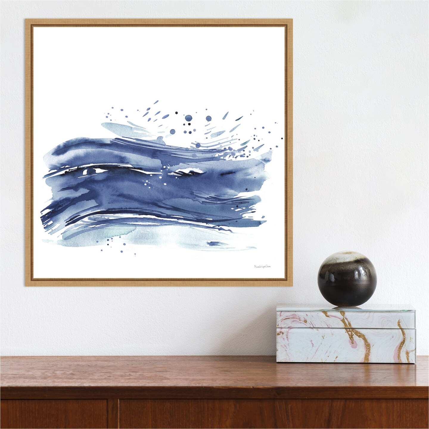Coastal Splash Waves II by Mercedes Lopez Charro 16-in. W x 16-in. H. Canvas Wall Art Print Framed in Natural
