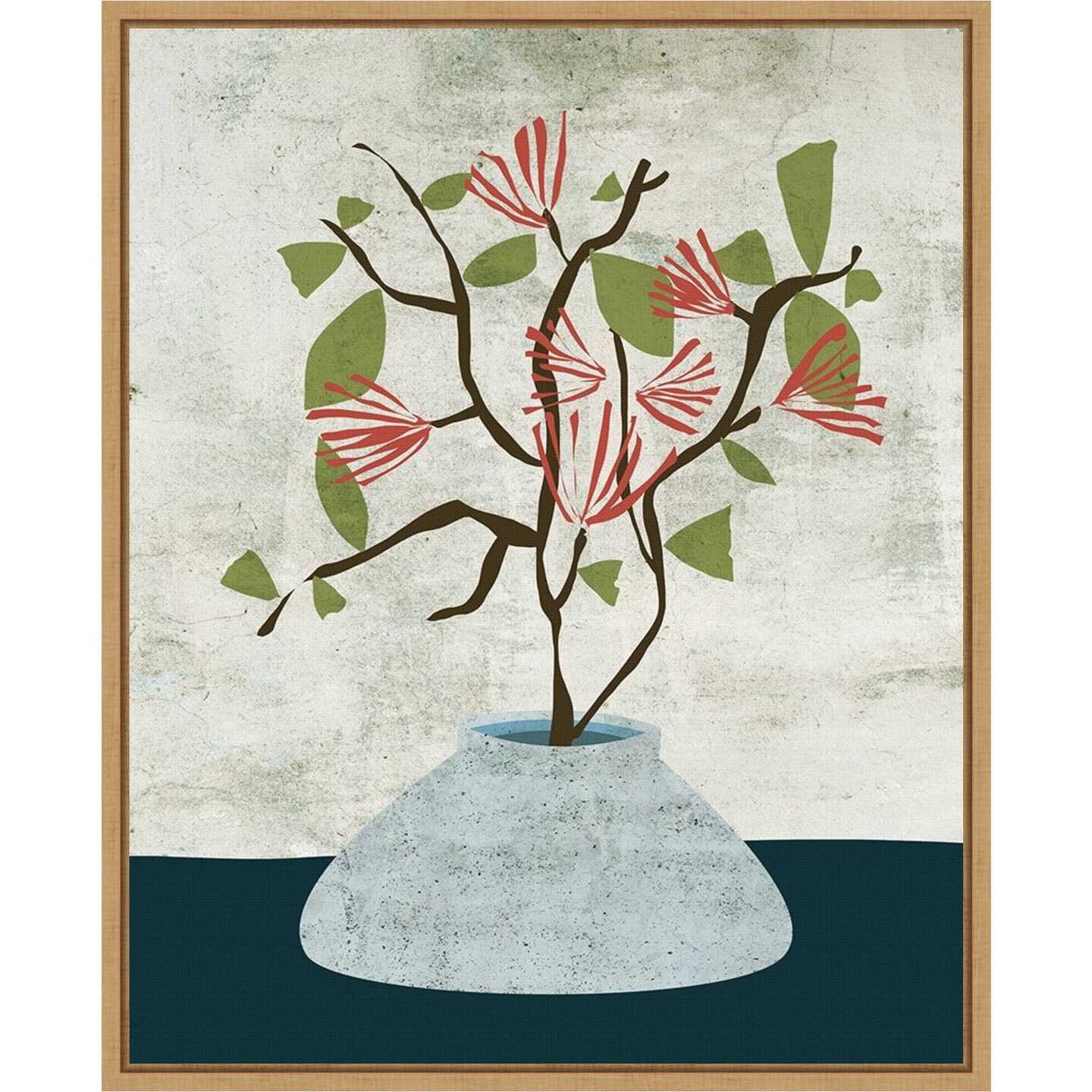 Zen Branch I by Melissa W 16-in. W x 20-in. H. Canvas Wall Art Print Framed in Natural
