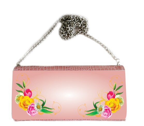 P/U LEATHER EEL SKIN CLUTCH BAG (w/ Removable Chain Strap) (PINK) H-1
