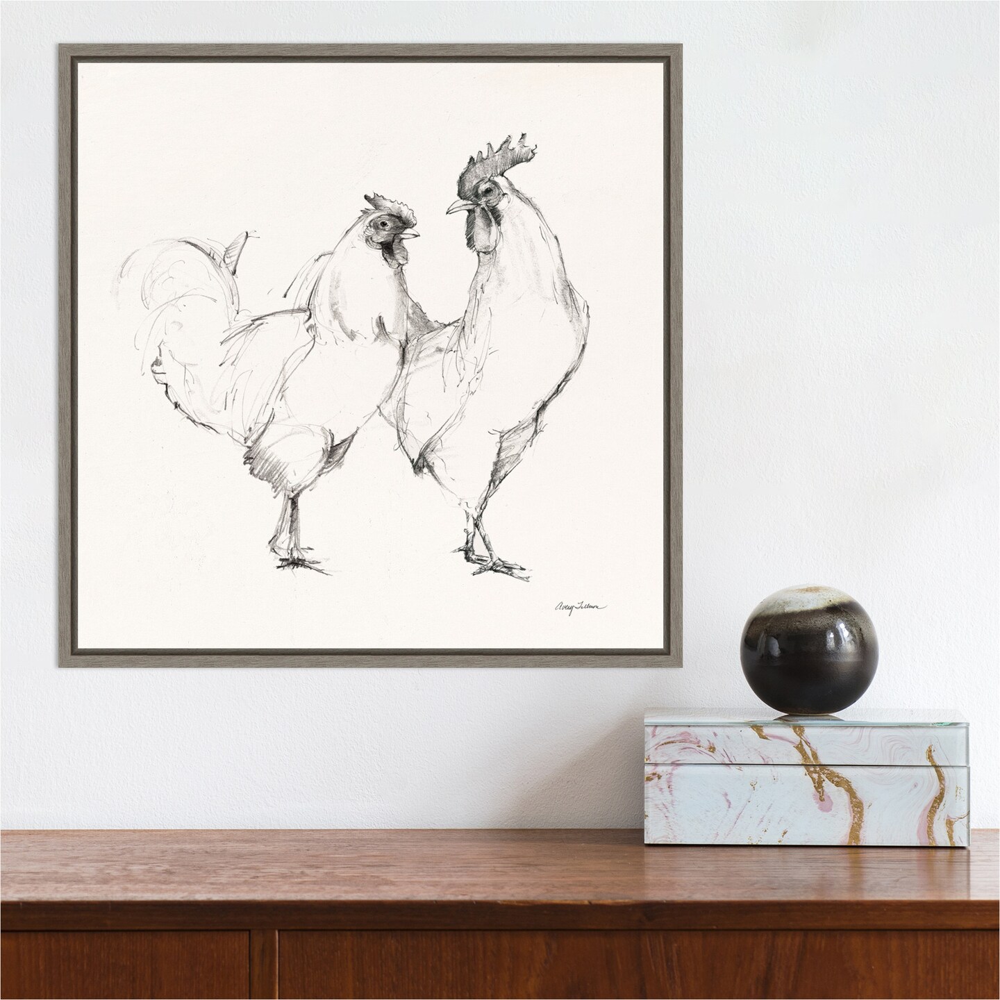 Life at Home I Vintage Cream by Avery Tillmon 16-in. W x 16-in. H. Canvas Wall Art Print Framed in Grey