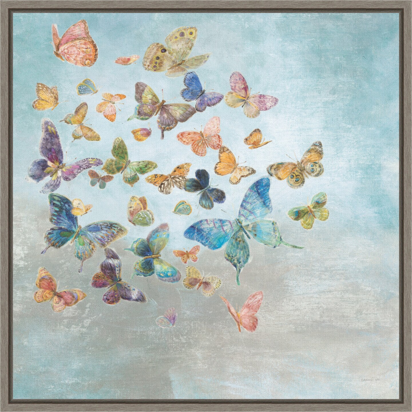 Beautiful Butterflies v3 Square by Danhui Nai 16-in. W x 16-in. H. Canvas Wall Art Print Framed in Grey