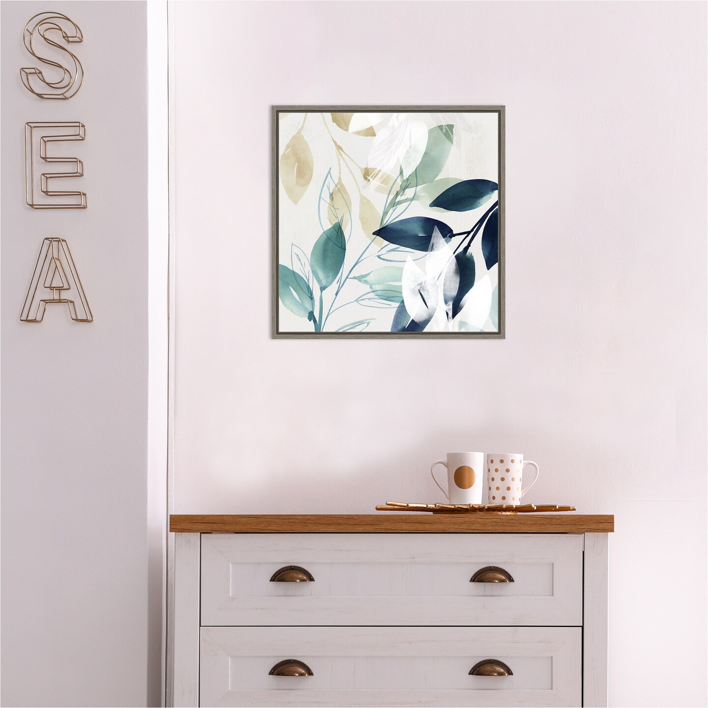 Green Sleeves II (Leaves) by Isabelle Z 16-in. W x 16-in. H. Canvas Wall Art Print Framed in Grey