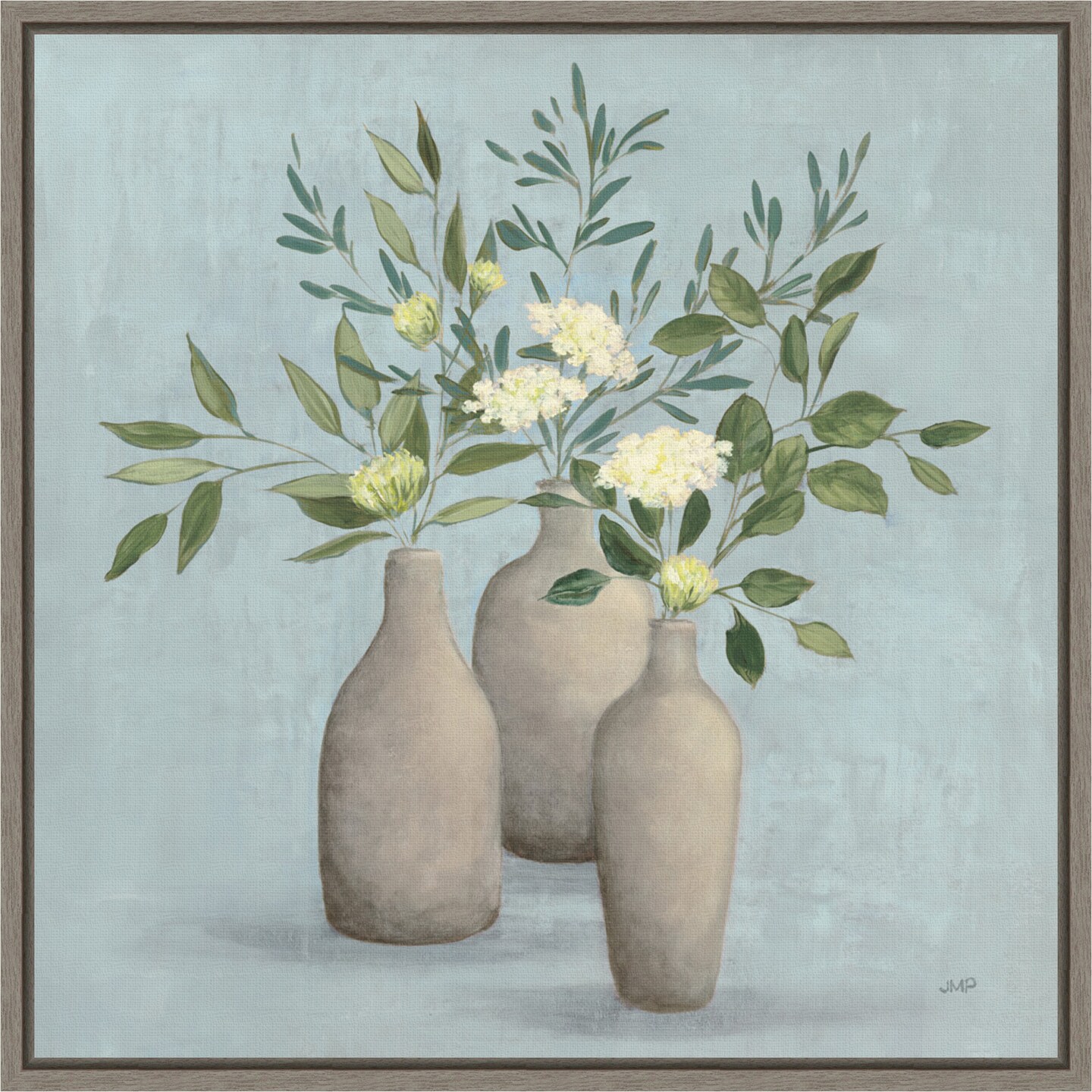 Natural Bouquet II Blue by Julia Purinton 16-in. W x 16-in. H. Canvas Wall Art Print Framed in Grey
