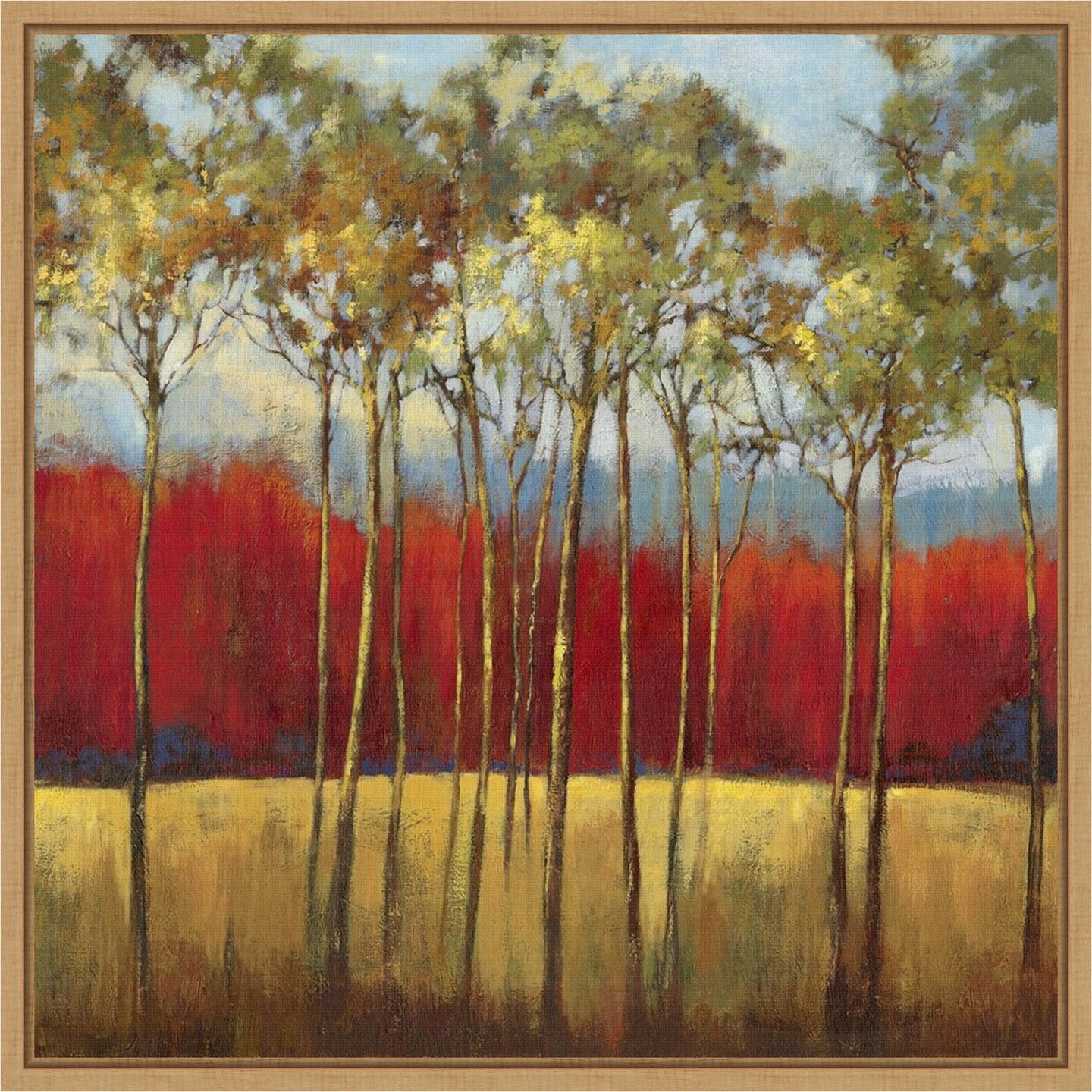 In the Horizon I (Trees) by Asia Jensen 16-in. W x 16-in. H. Canvas Wall Art Print Framed in Natural