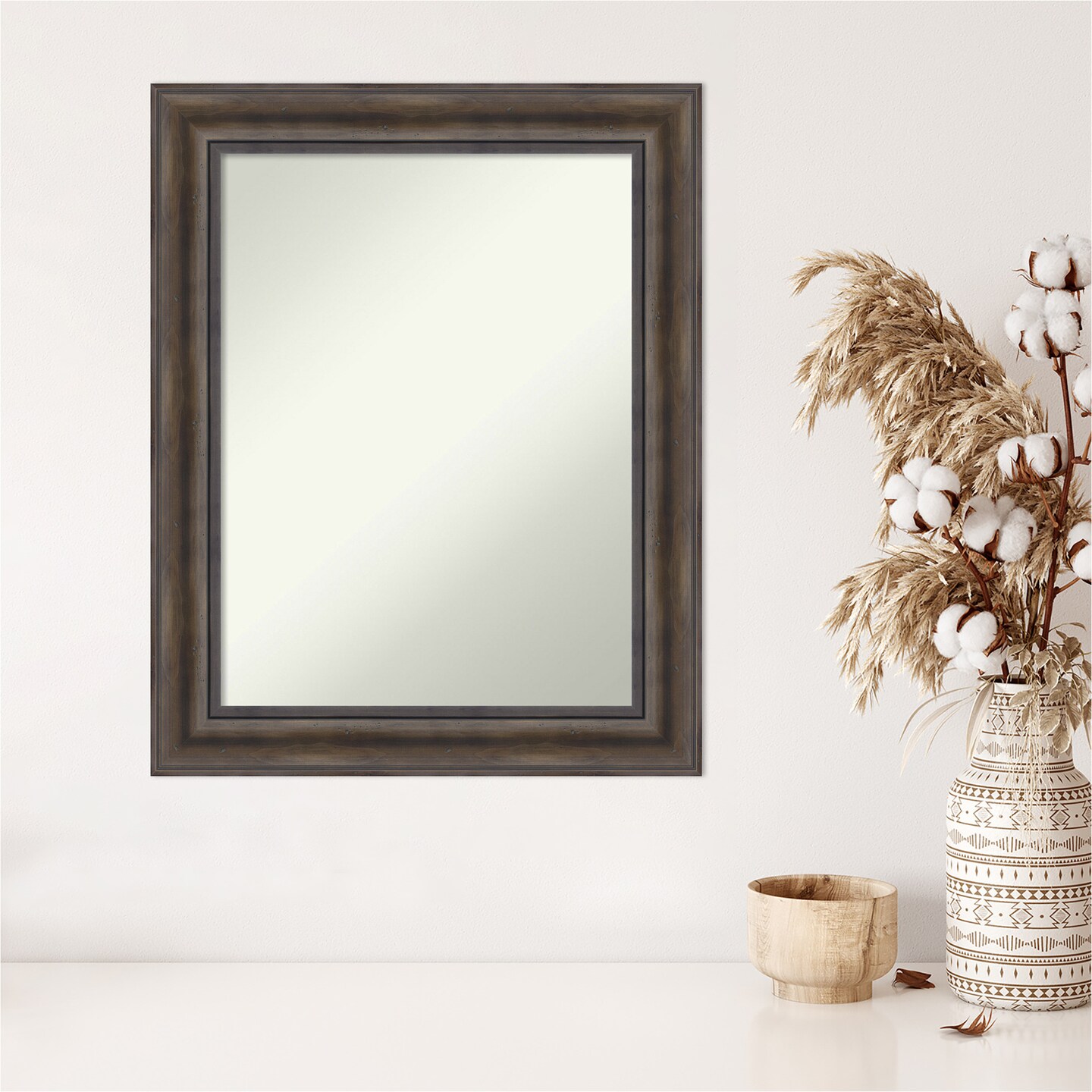 Amanti Art Non-Beveled Wood Wall Mirror, Rustic Pine Frame