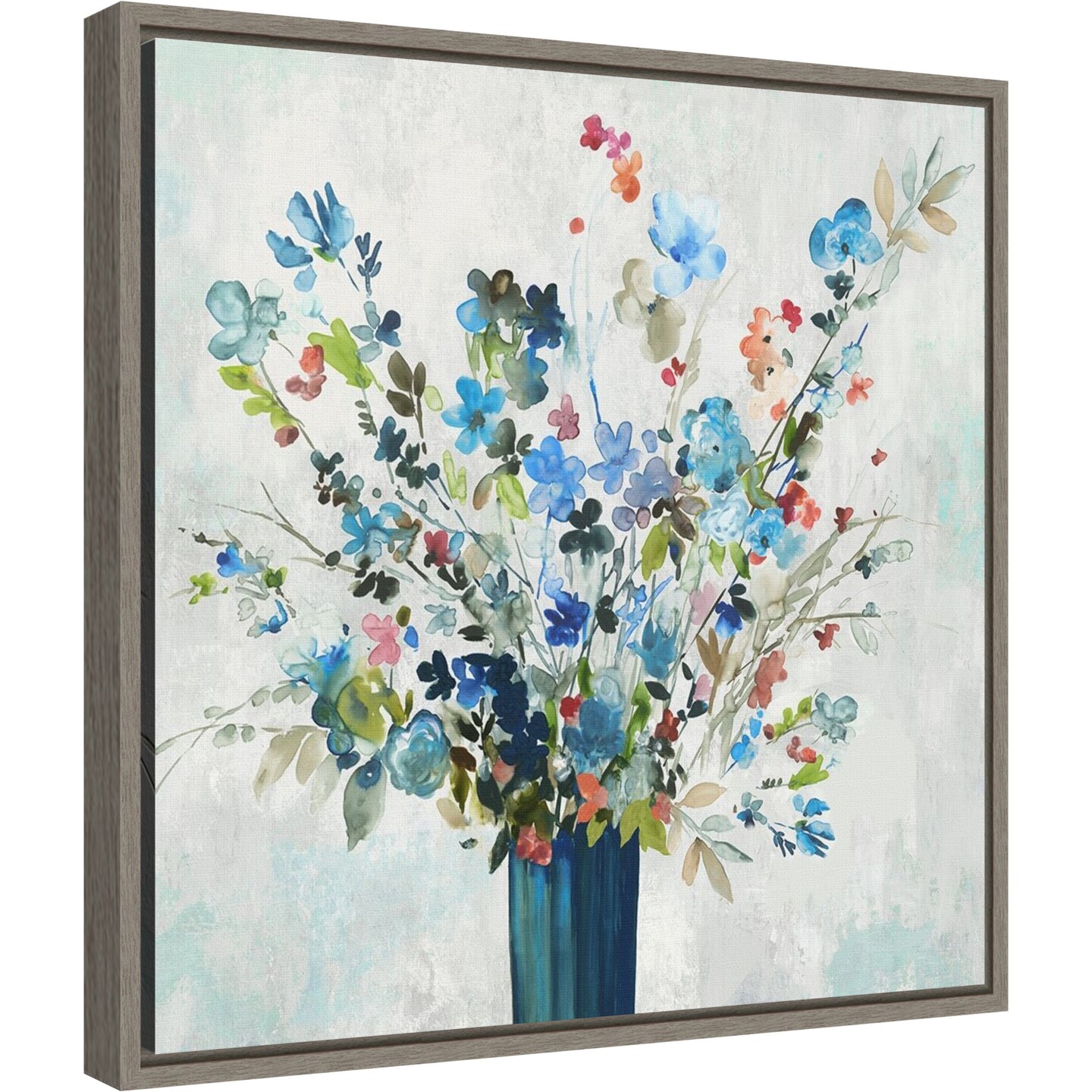 Enlightenment (Flower Vase) by Asia Jensen 16-in. W x 16-in. H. Canvas Wall Art Print Framed in Grey