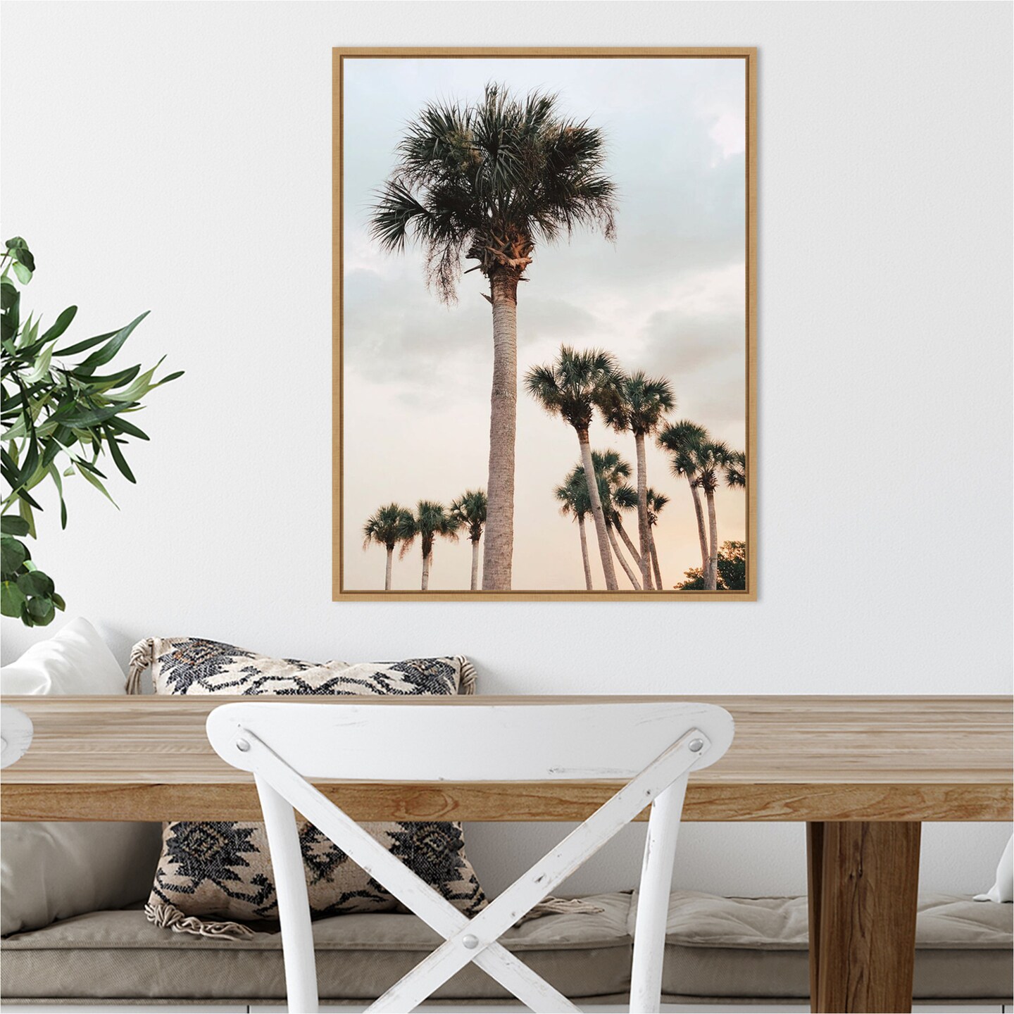 Tall Palms by Olivia Joy 18-in. W x 24-in. H. Canvas Wall Art Print Framed in Natural