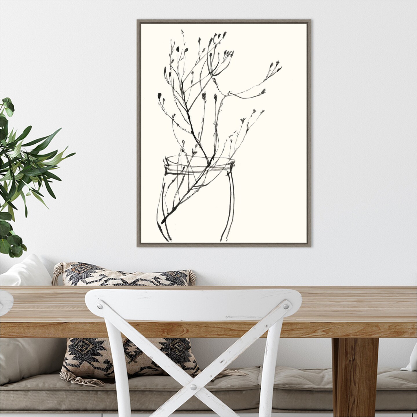 Naive Flower Sketch VI by Jennifer Goldberger 18-in. W x 24-in. H. Canvas Wall Art Print Framed in Grey