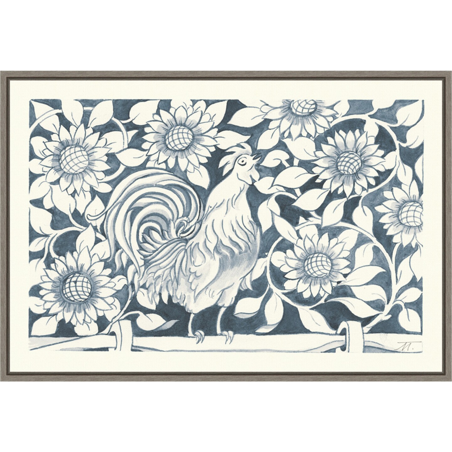 Farm Life I Rooster by Miranda Thomas 23-in. W x 16-in. H. Canvas Wall Art Print Framed in Grey