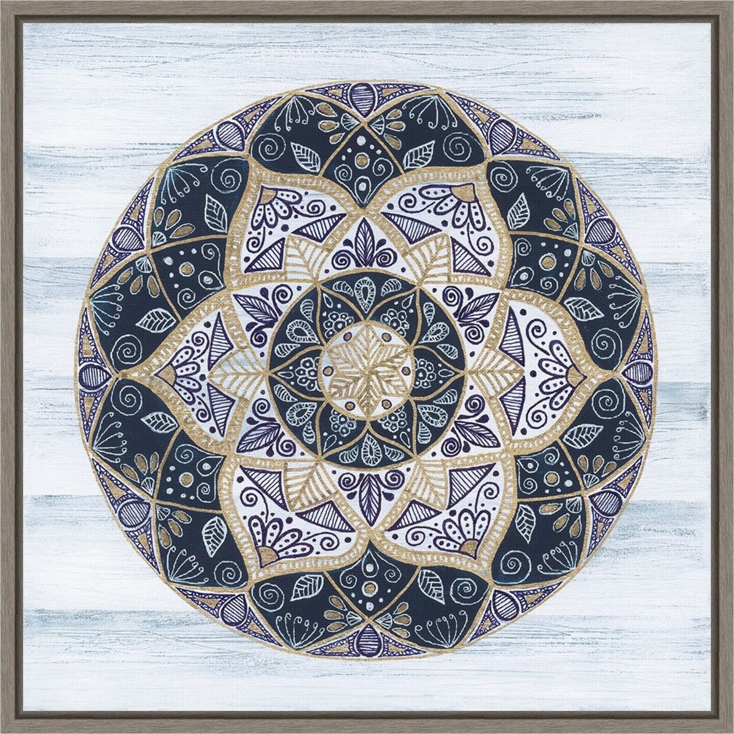 Coastal Mandala I by Yvette St. Amant 16-in. W x 16-in. H. Canvas Wall Art Print Framed in Grey