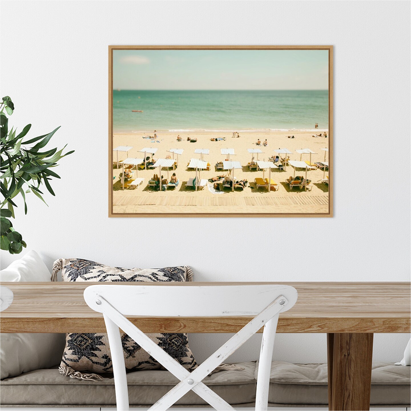 Seaside 3 (Beach) by Carina Okula 24-in. W x 18-in. H. Canvas Wall Art Print Framed in Natural