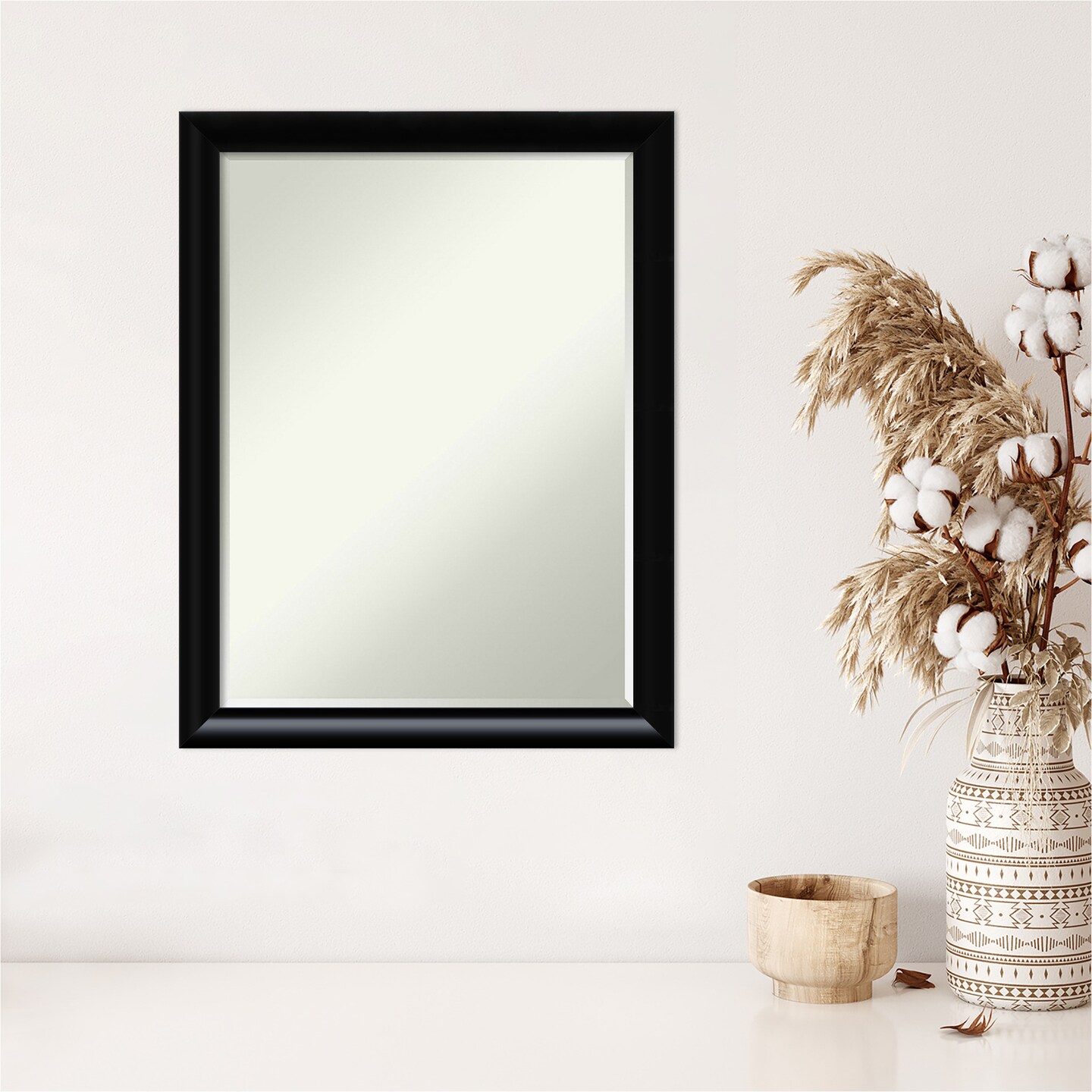Petite Bevel Wood Wall Mirror, Steinway Black Scoop Frame