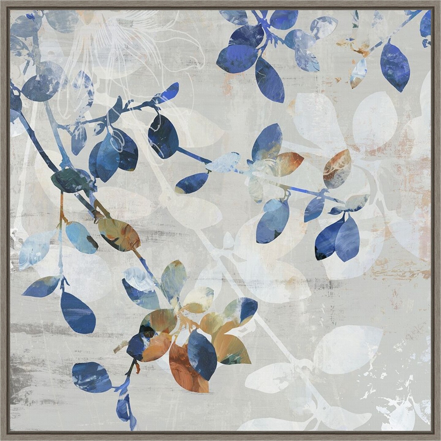 Golden Blue II by Asia Jensen 22-in. W x 22-in. H. Canvas Wall Art Print Framed in Grey