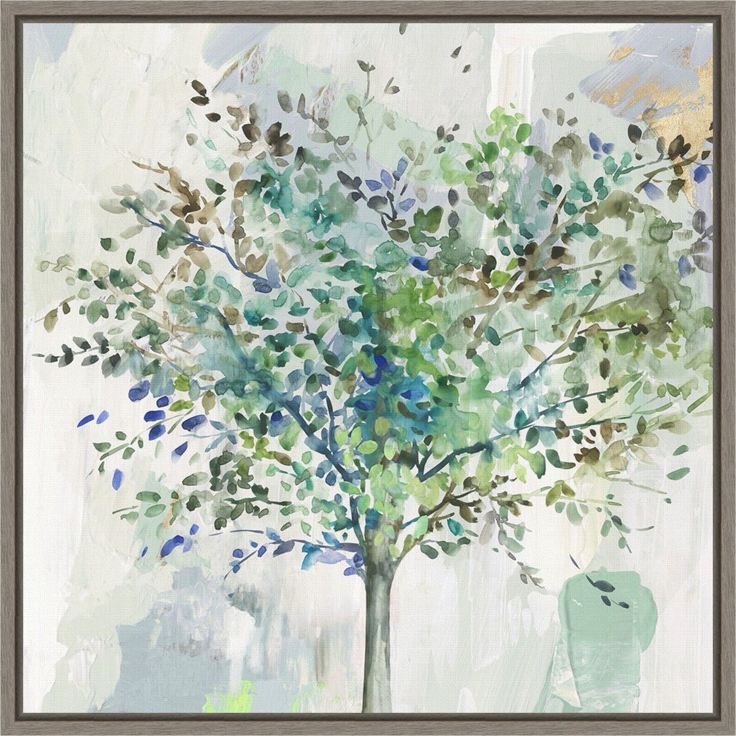 Glorious Still Moment (Green Tree) by Allison Pearce 16-in. W x 16-in. H. Canvas Wall Art Print Framed in Grey