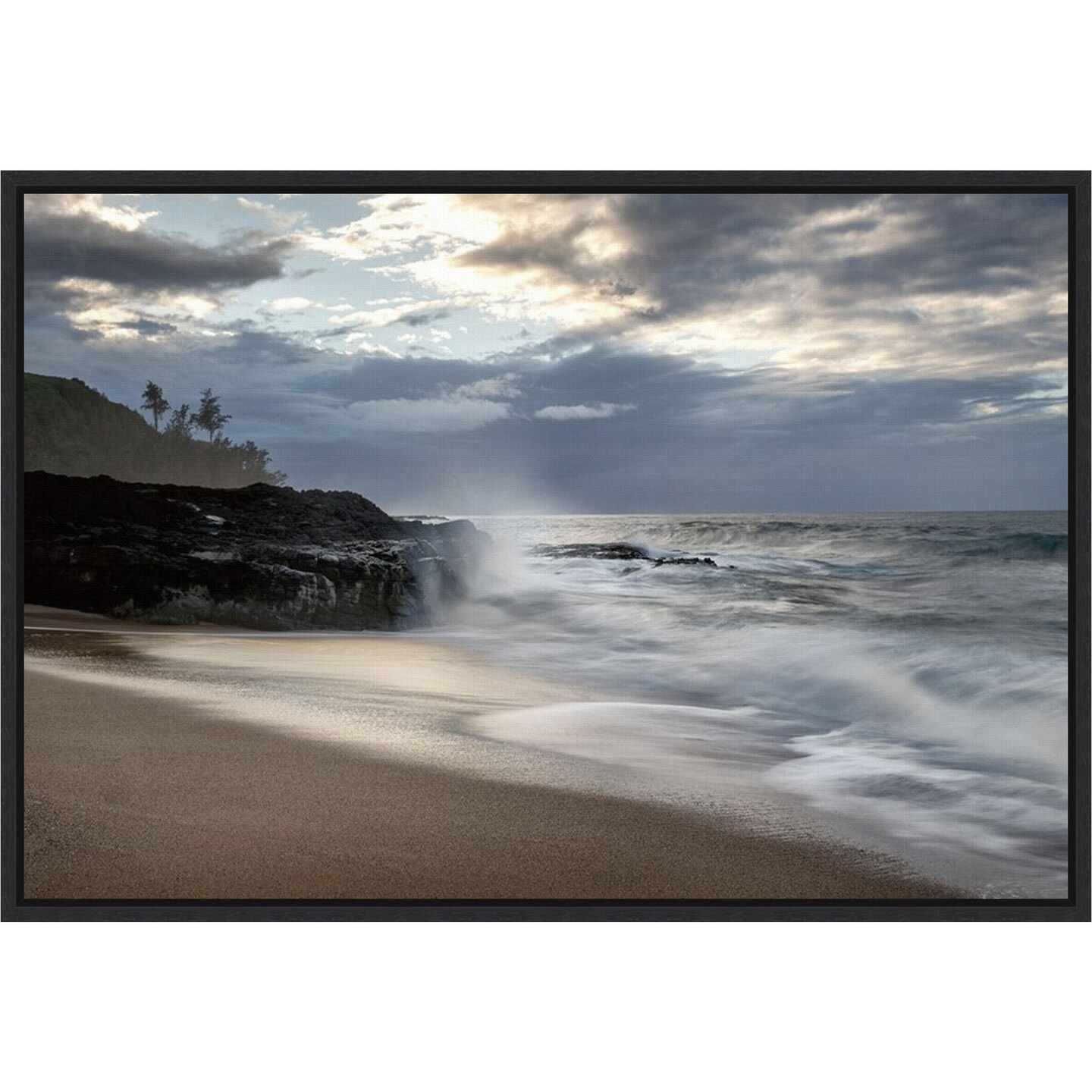 Secret Beach by D. Burt 23-in. W x 16-in. H. Canvas Wall Art Print Framed in Black