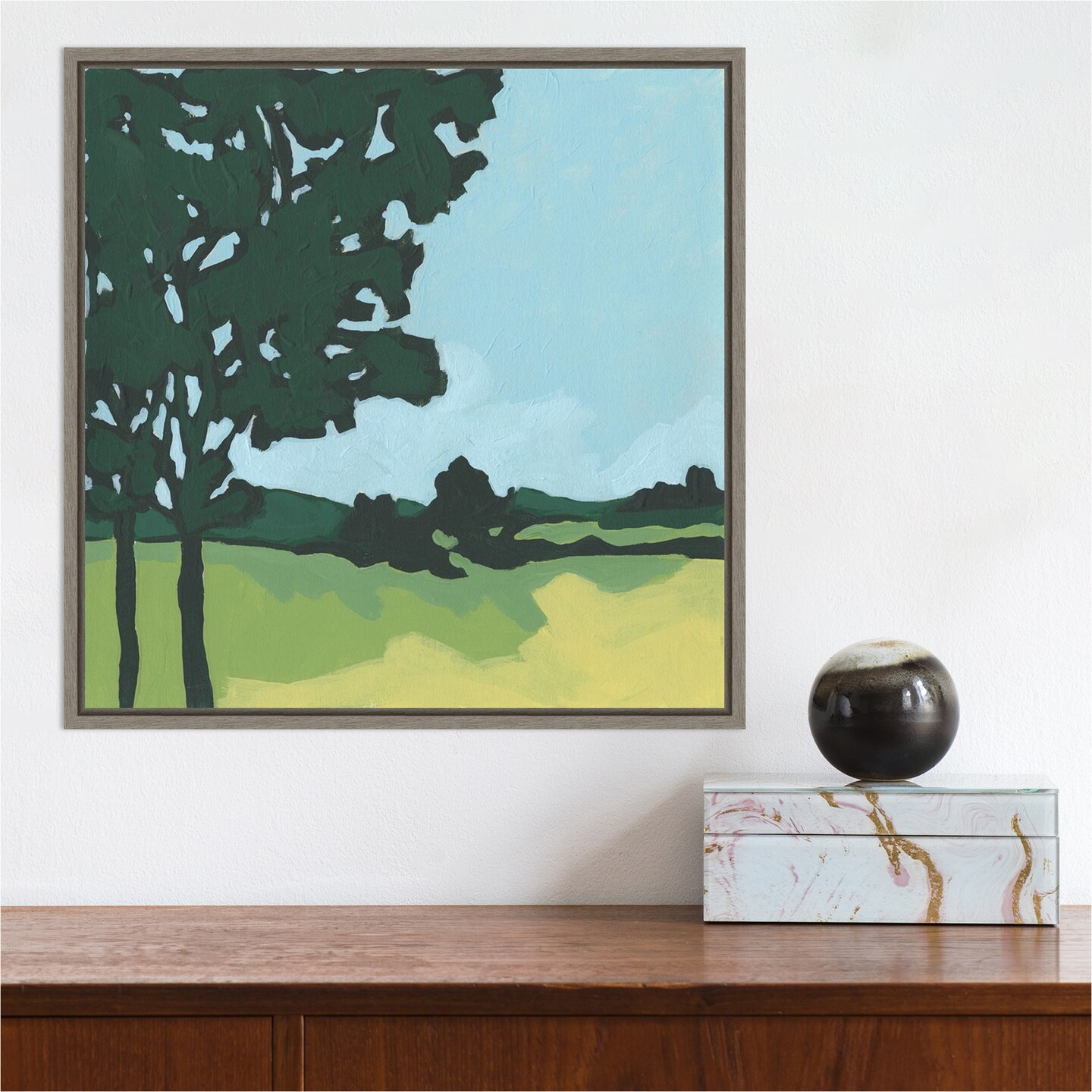 Arbor Tree Silhouette I by June Erica Vess 16-in. W x 16-in. H. Canvas Wall Art Print Framed in Grey