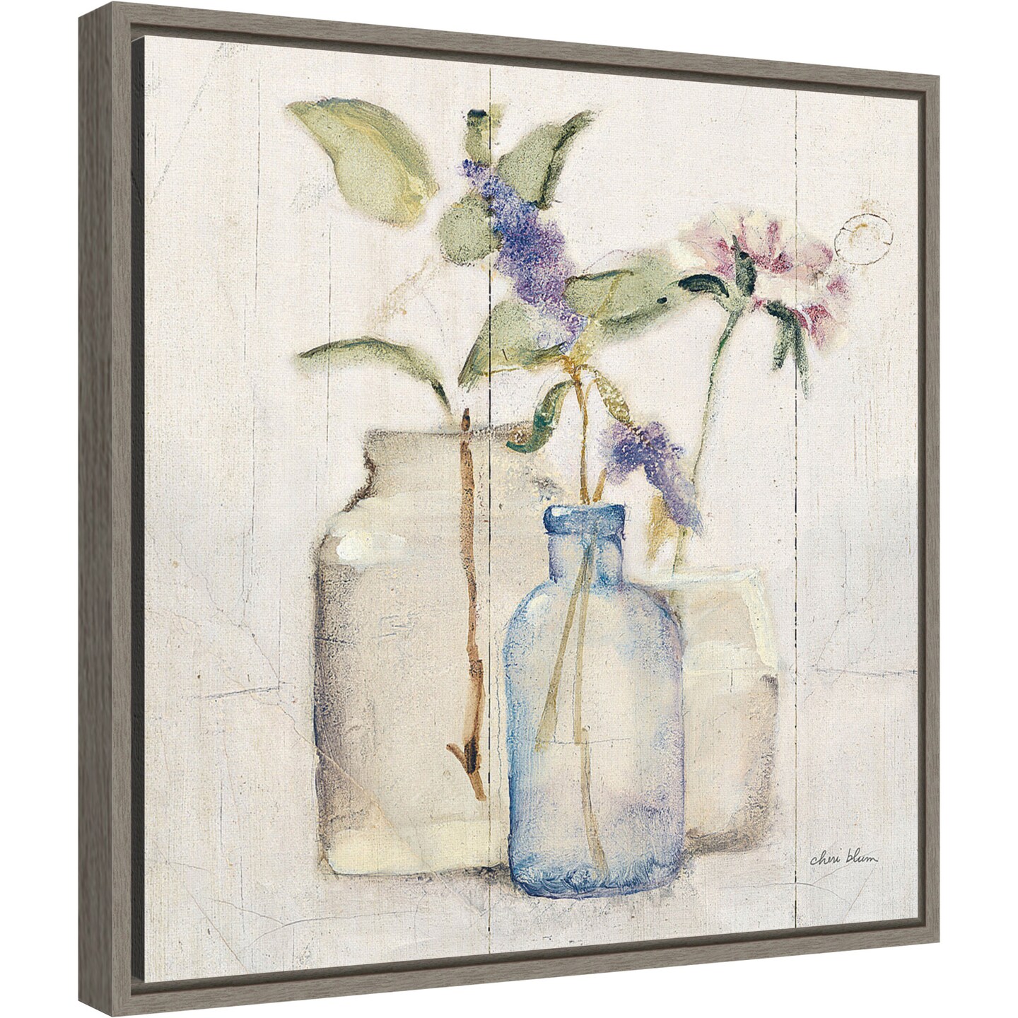 Blossoms on Birch I by Cheri Blum 16-in. W x 16-in. H. Canvas Wall Art Print Framed in Grey