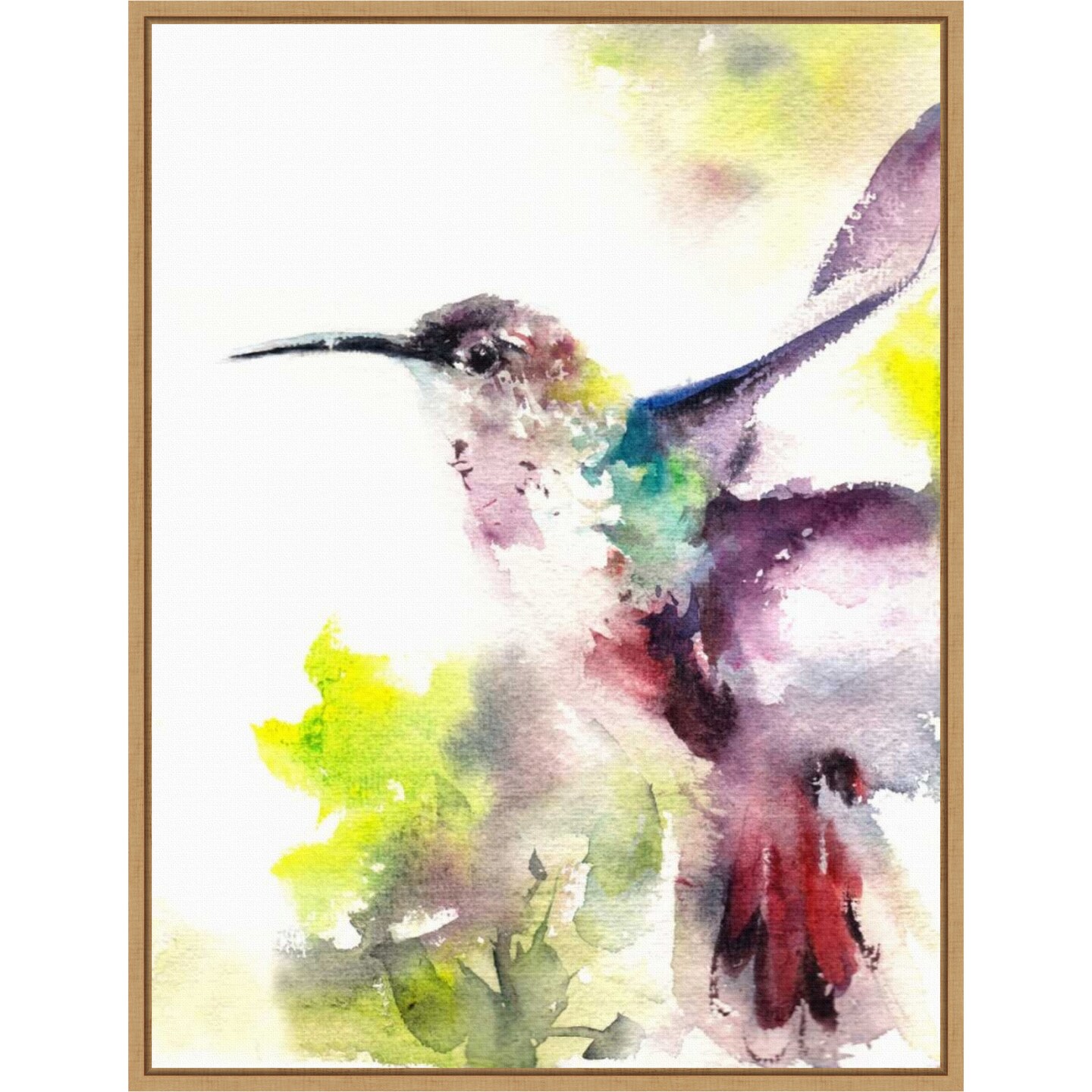 Hummingbird by Canotstop 18-in. W x 24-in. H. Canvas Wall Art Print Framed in Natural