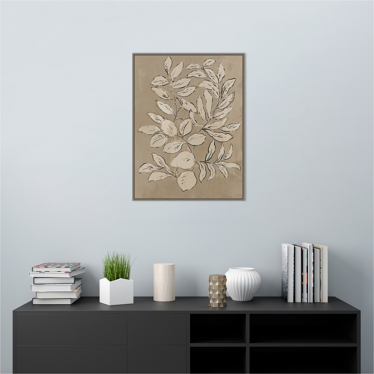 Leaves Sketches II by Asia Jensen 23-in. W x 30-in. H. Canvas Wall Art Print Framed in Grey