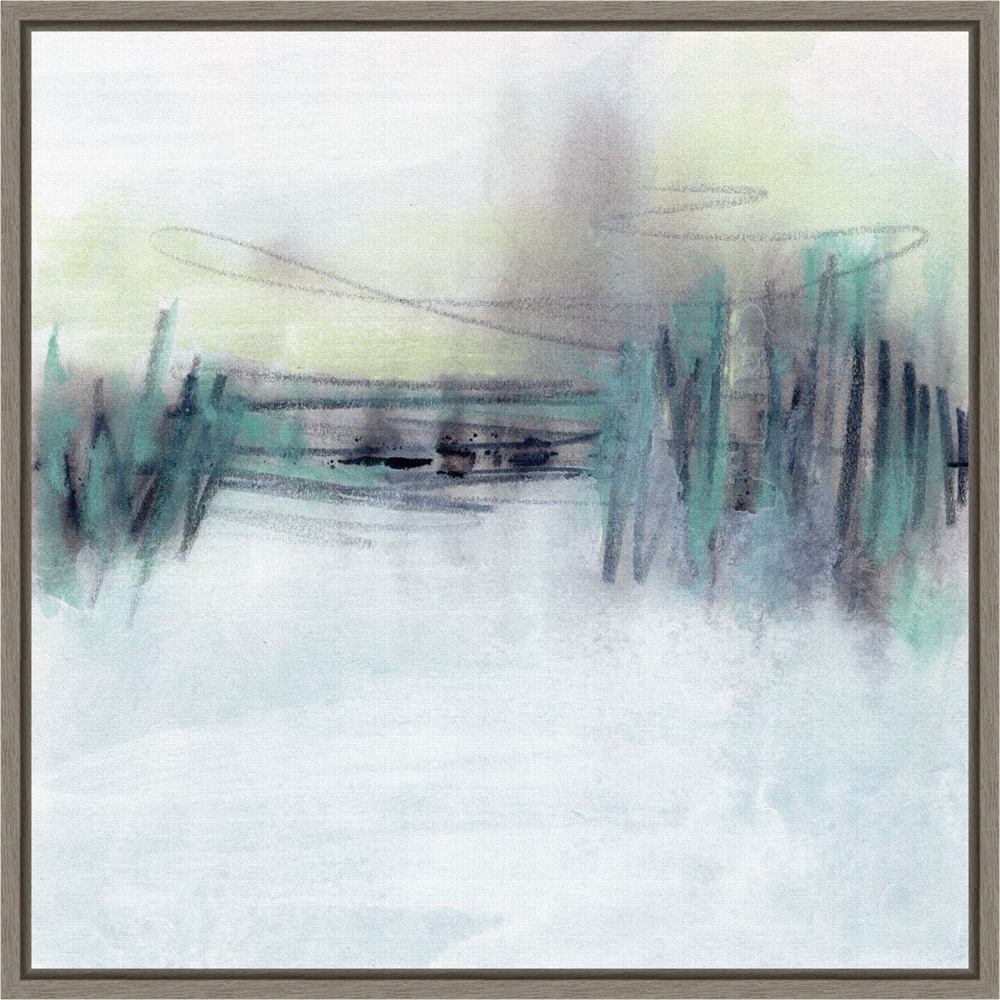 Treeline Borealis II by June Erica Vess 16-in. W x 16-in. H. Canvas Wall Art Print Framed in Grey